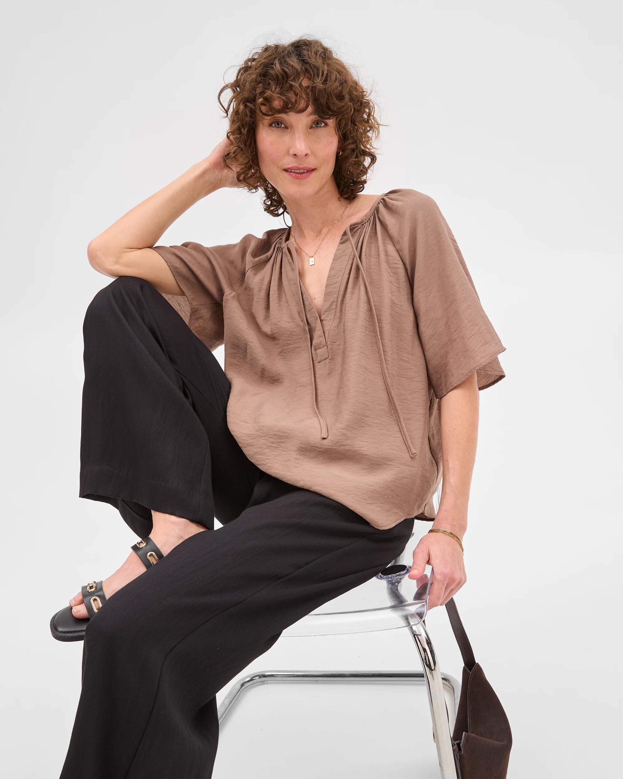 5 Flutter Sleeve Blouse - Preview MOCHA, 5 of 8