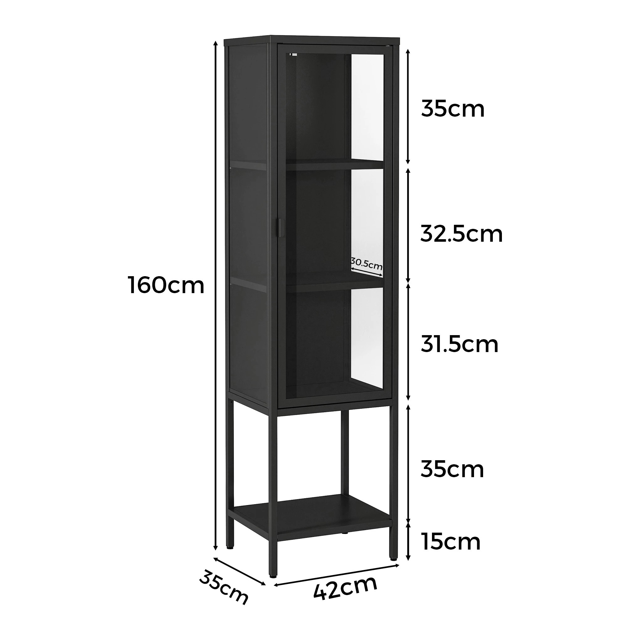 3 Stacked Glass Display Cabinet 4-Tier - Black, 3 of 9