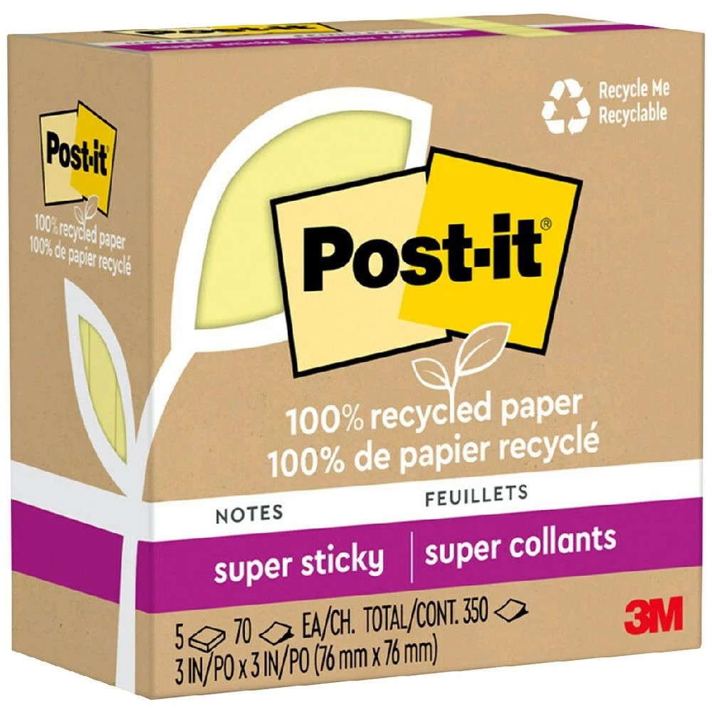 1 Post-it Super Sticky Notes 76 x 76mm Canary Yellow 5 Pack, 1 of 10