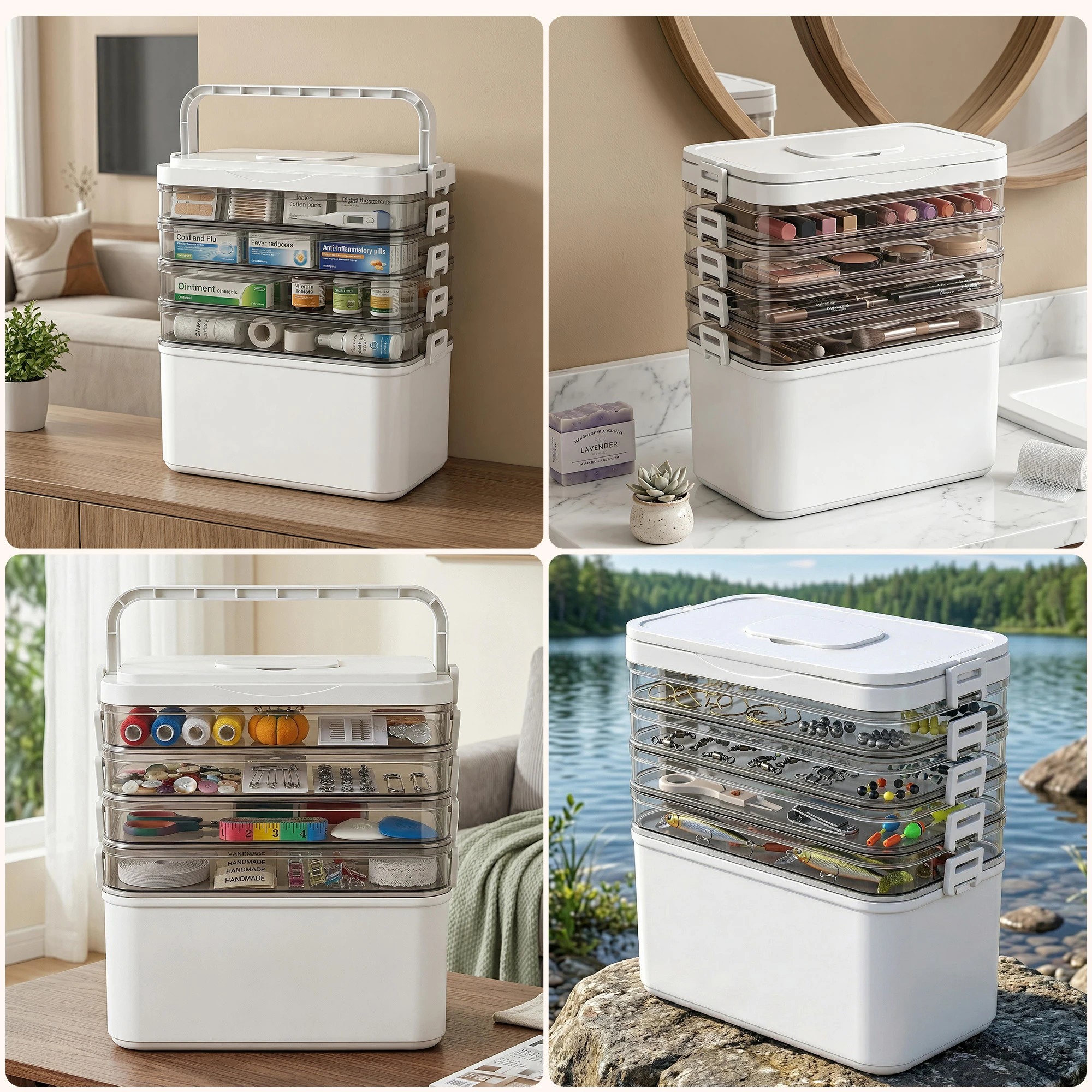 7 Artiss 5 Tier Portable Storage Box Detachable with Handles Plastic Clear - White, 7 of 8