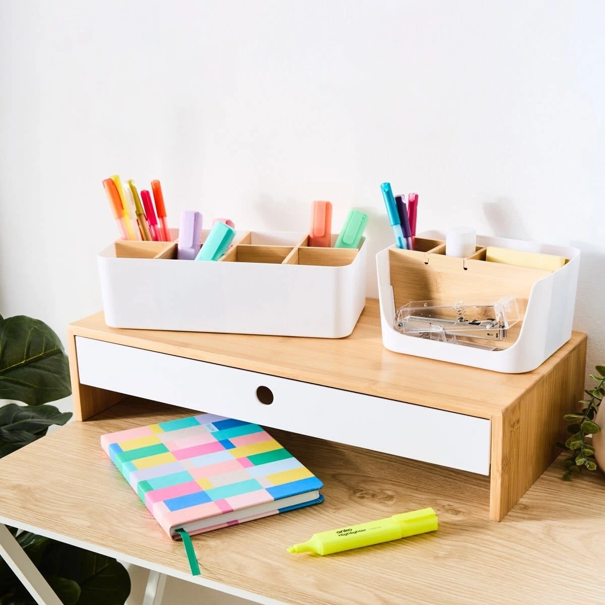 9 Bamboo and Plastic Monitor Stand with Drawer - White, 9 of 9