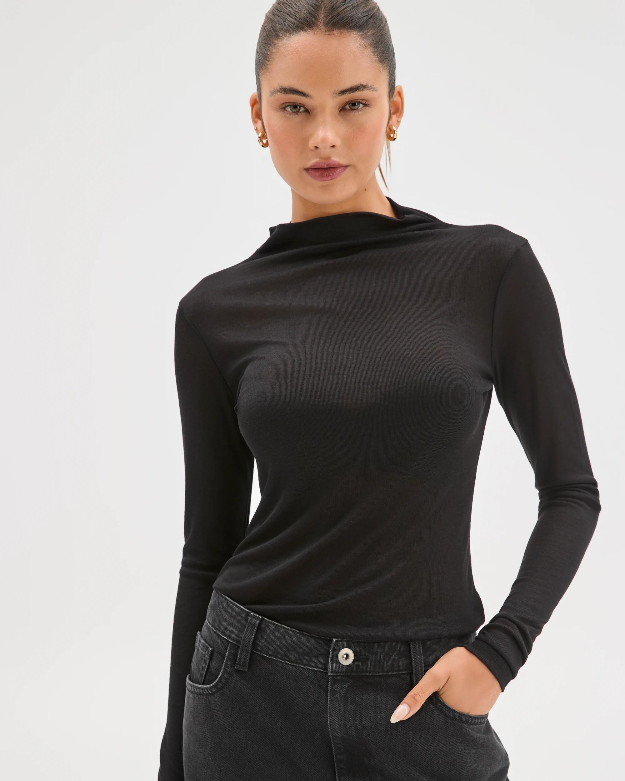 4 Lily Loves Mock Neck Long Sleeve Top BLACK, 4 of 7