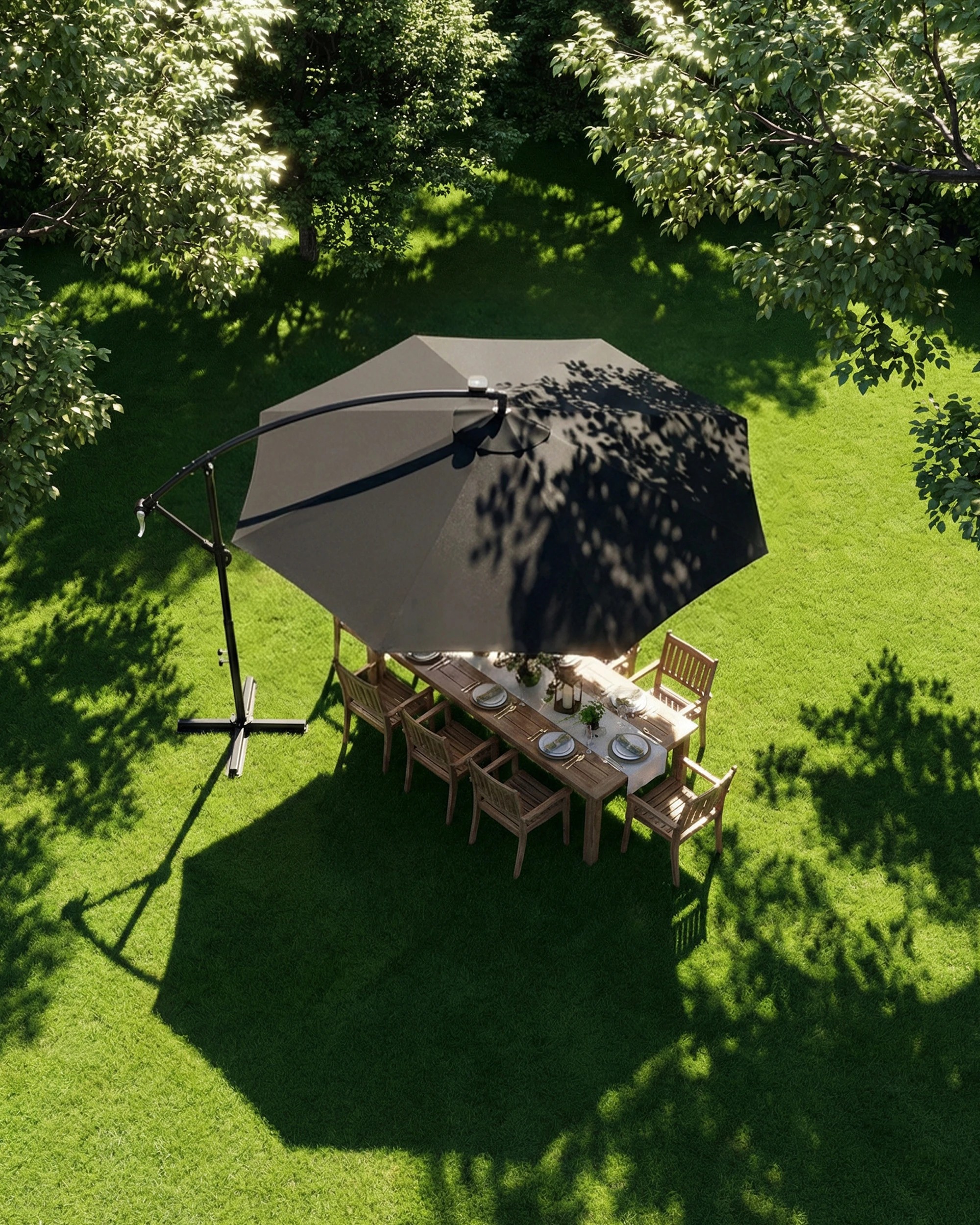 3 Advwin Outdoor Umbrella Cantilever 3m with Solar LED Lights - Gray, 3 of 7