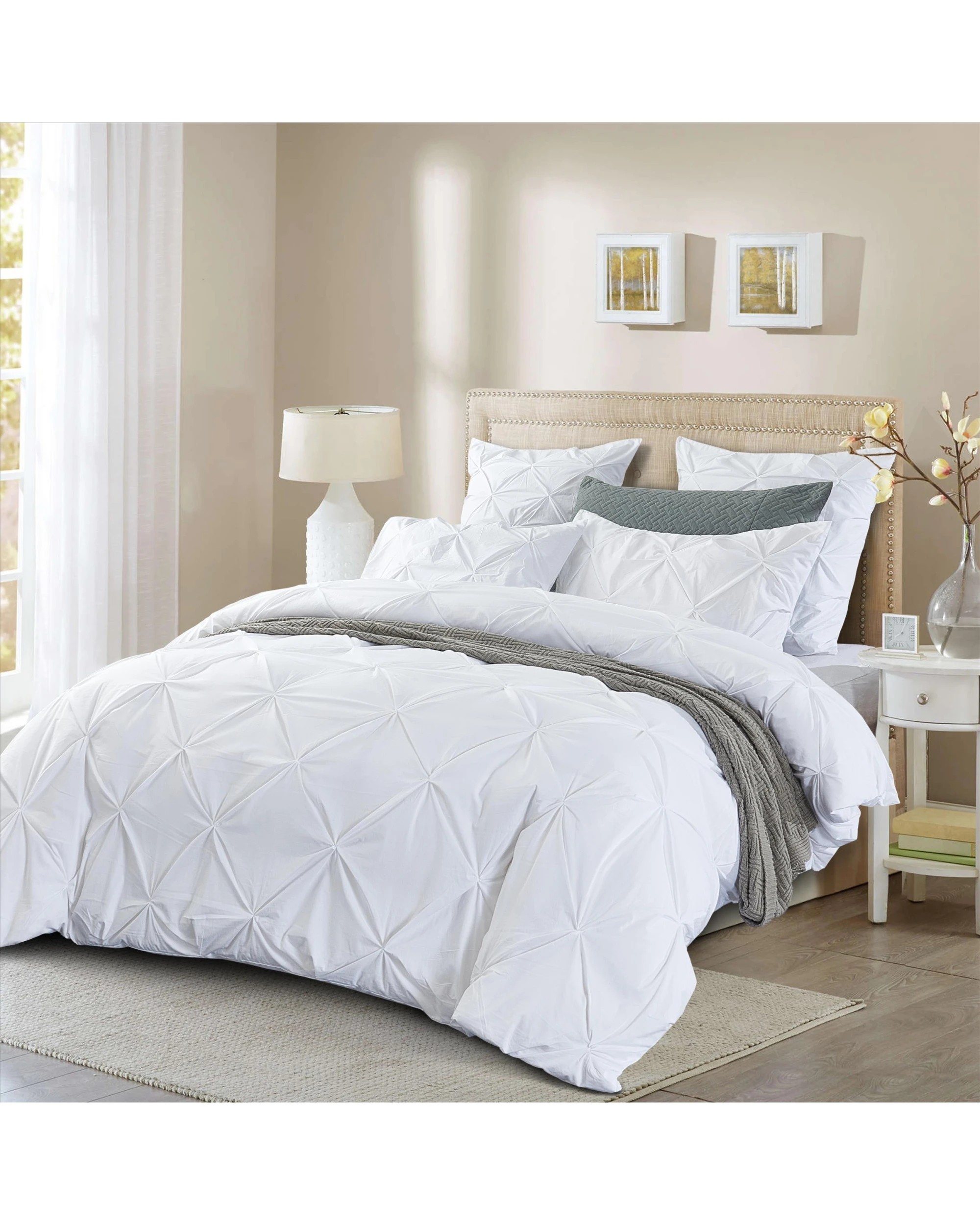 3 Cotton More Cotton Diamond Pinch Pleated Pintuck Doona Quilt Cover King - White, 3 of 7