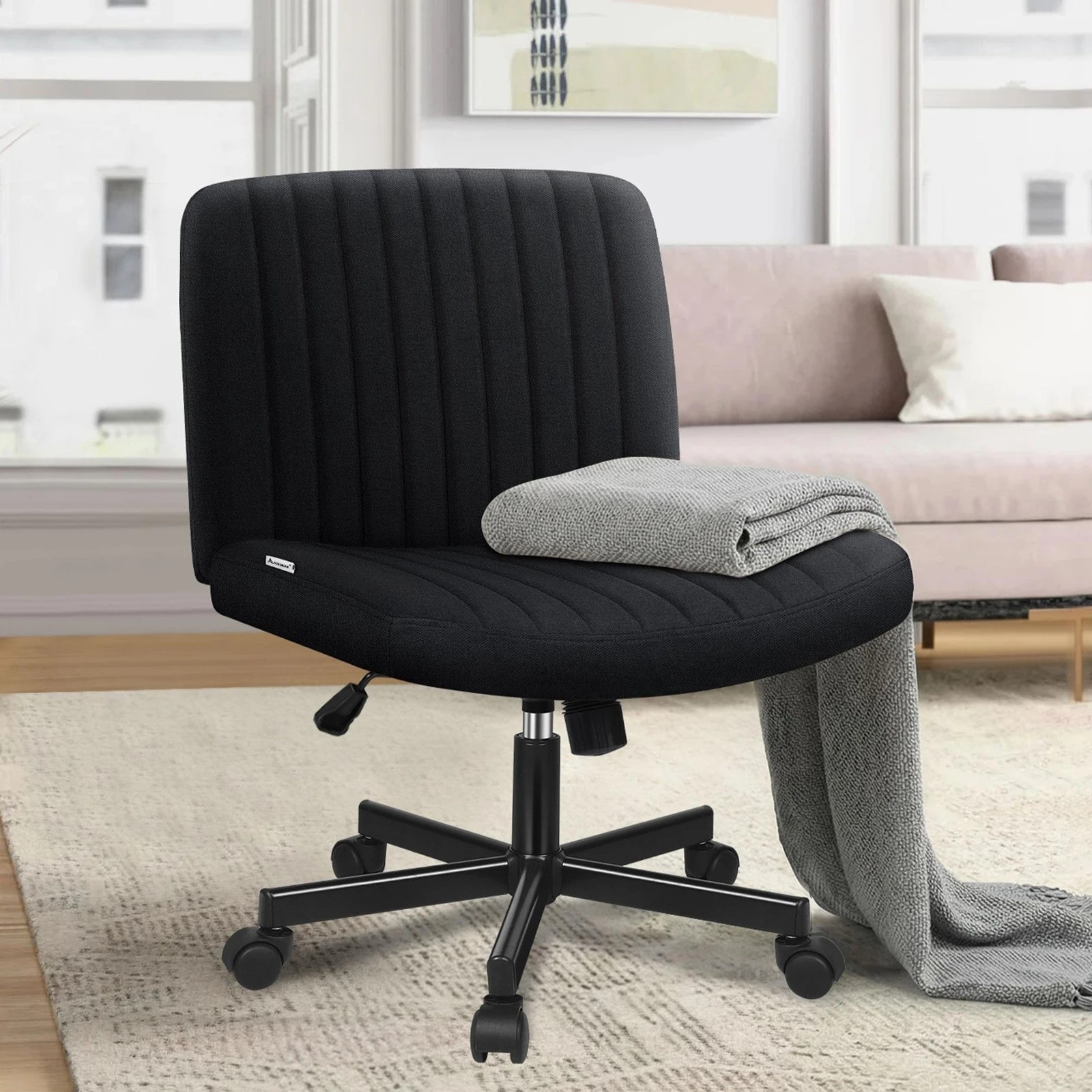 6 Alfordson Office Desk Chair Computer Armless Wide Seat Mid Back Fabric - Black, 6 of 9