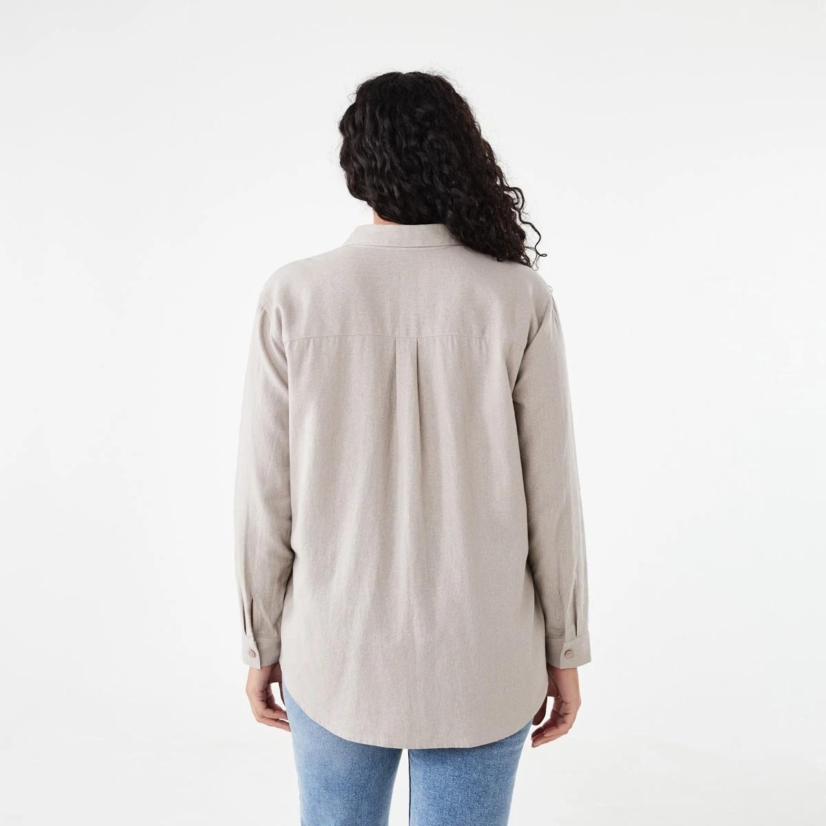 3 Long Sleeve Linen Blend Shirt Grey Taupe, 3 of 7