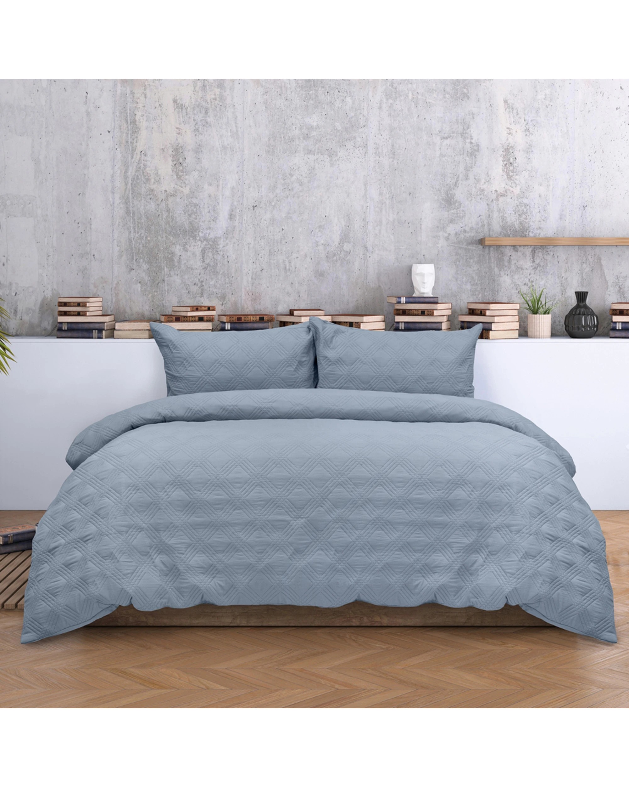 1 Ardor Boudoir Queen Carter 90GSM Quilt Cover Set Mineral - Blue, 1 of 3