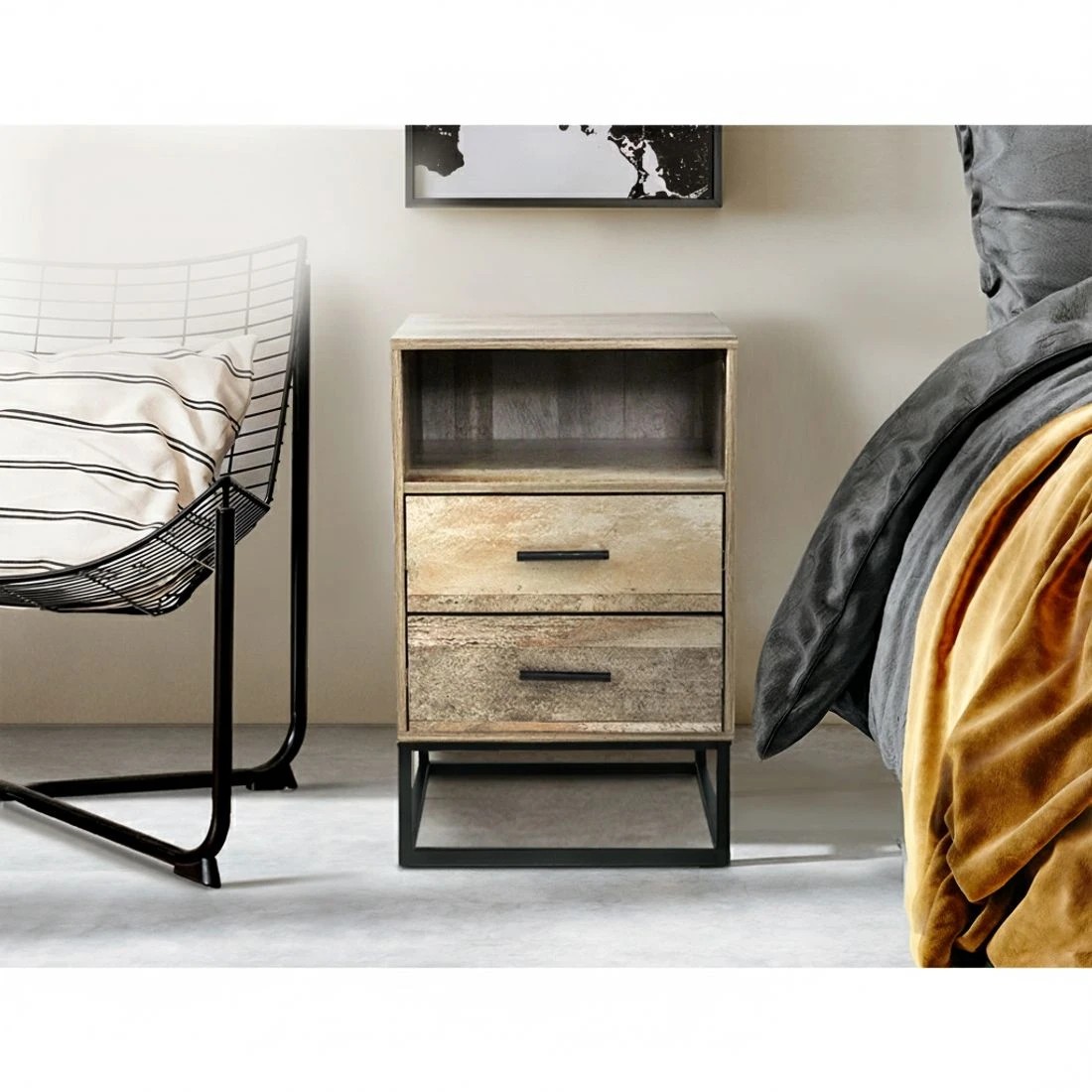 3 Artiss Bedside Table 2 Drawers with Shelf - Natural, 3 of 5