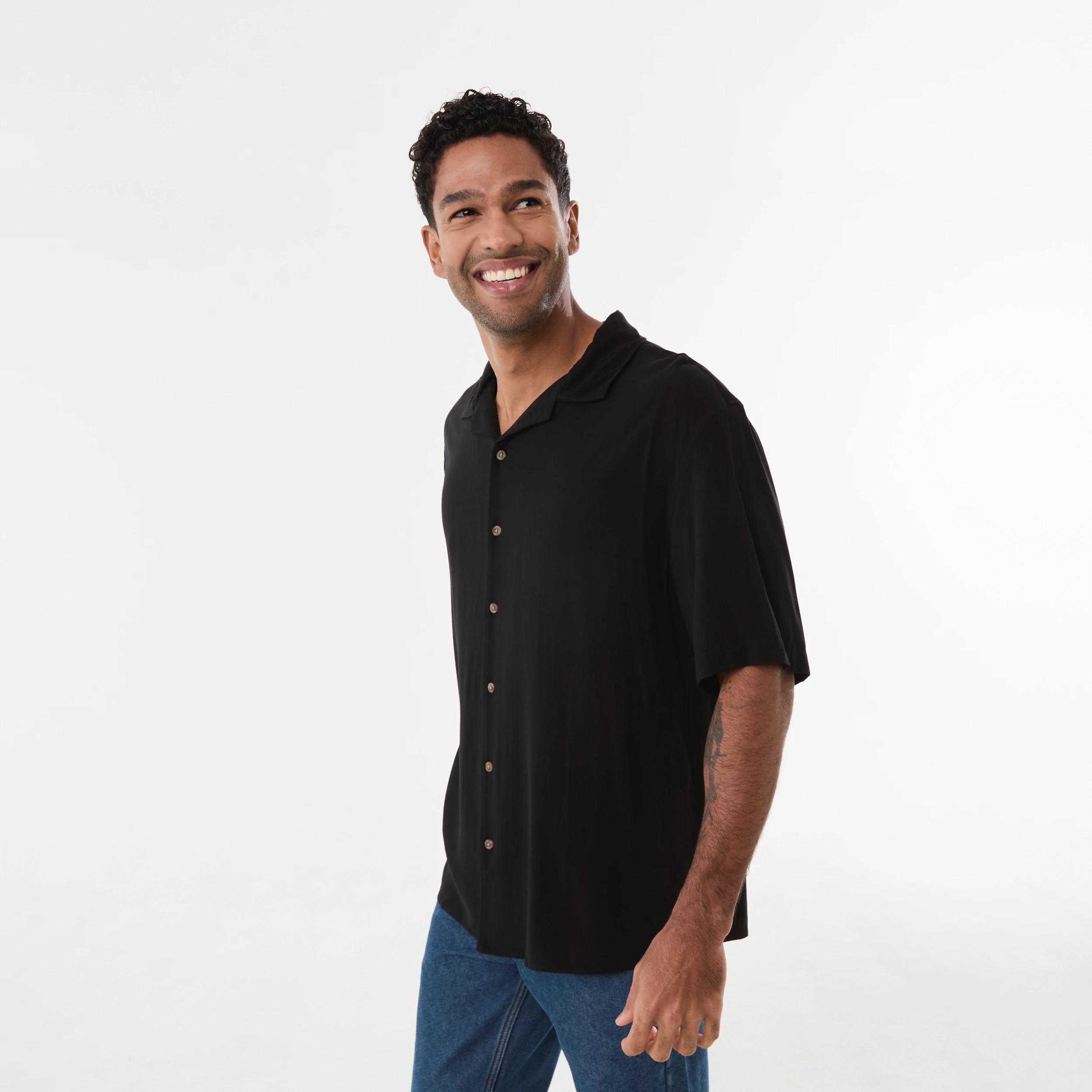 2 Short Sleeve Plain Resort Shirt BLACK, 2 of 5