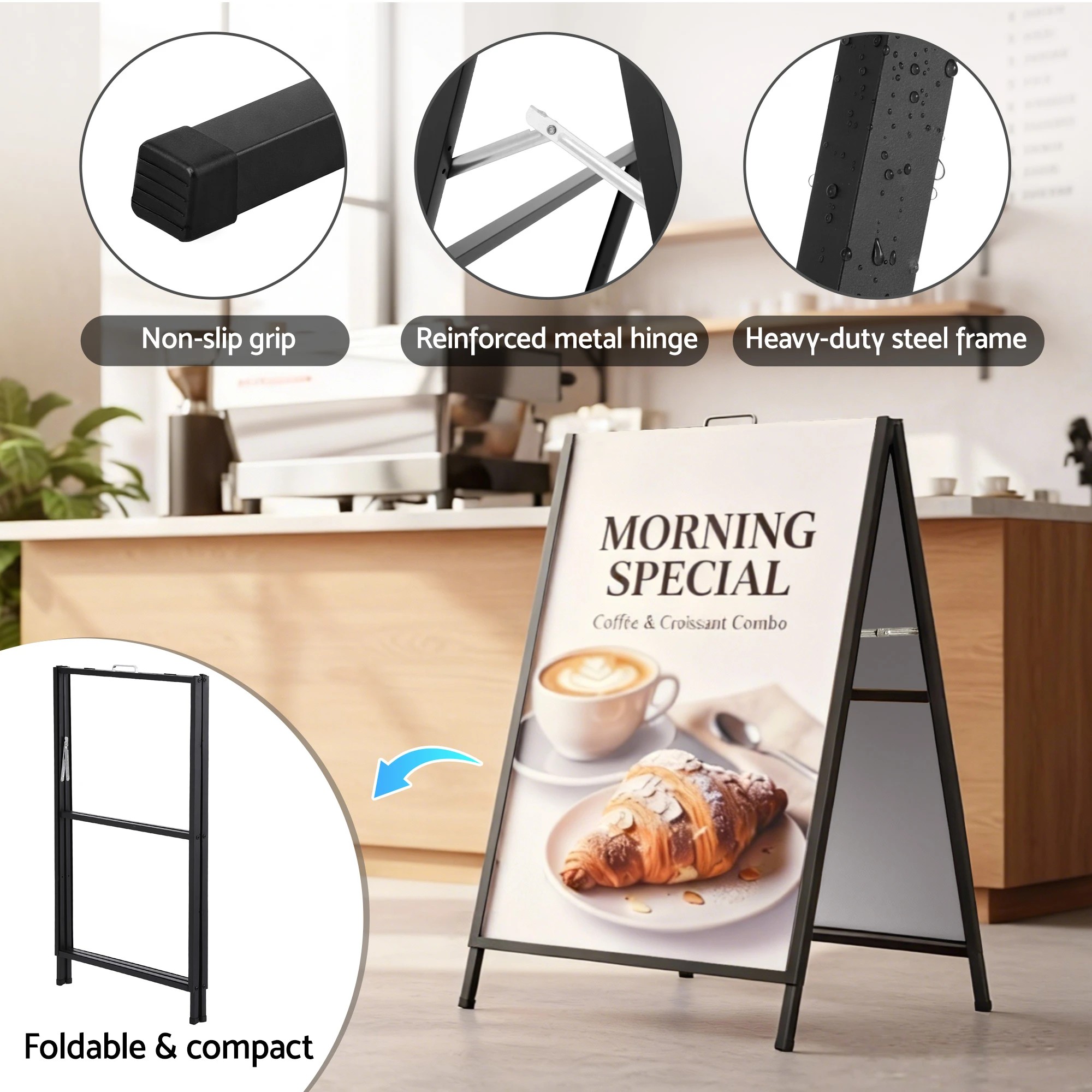 6 A1 Frame Sign Stand Double Sided Poster Display Board Outdoor Advertising 60x90cm - Black, 6 of 7