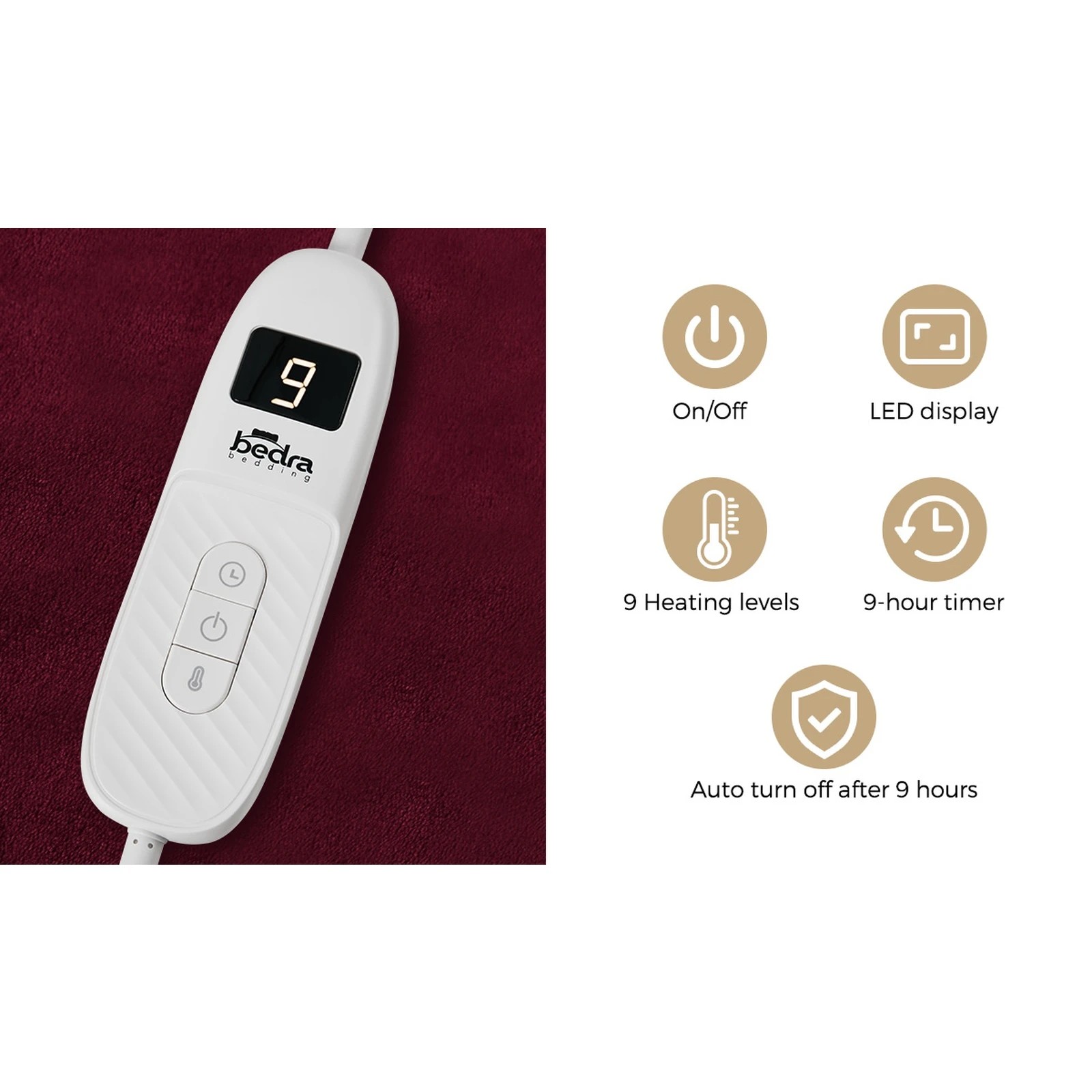 5 Bedra Bedding Electric Throw Rug Dual Side Heated Blanket Flannel&Sherpa - Single Bed - Burgundy, 5 of 9