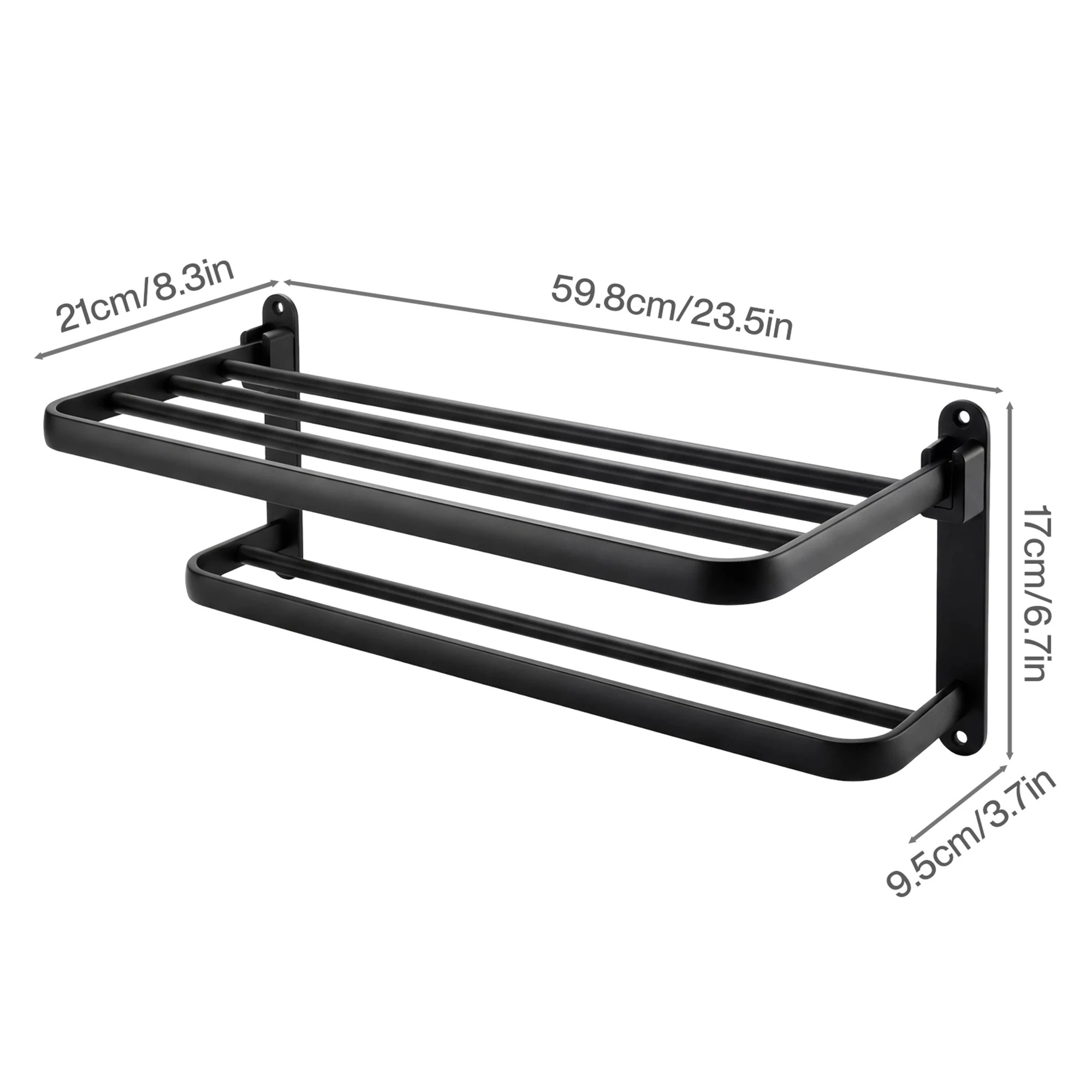 3 Levede Towel Holder With 2 Bars Wall Mounted - Black, 3 of 5