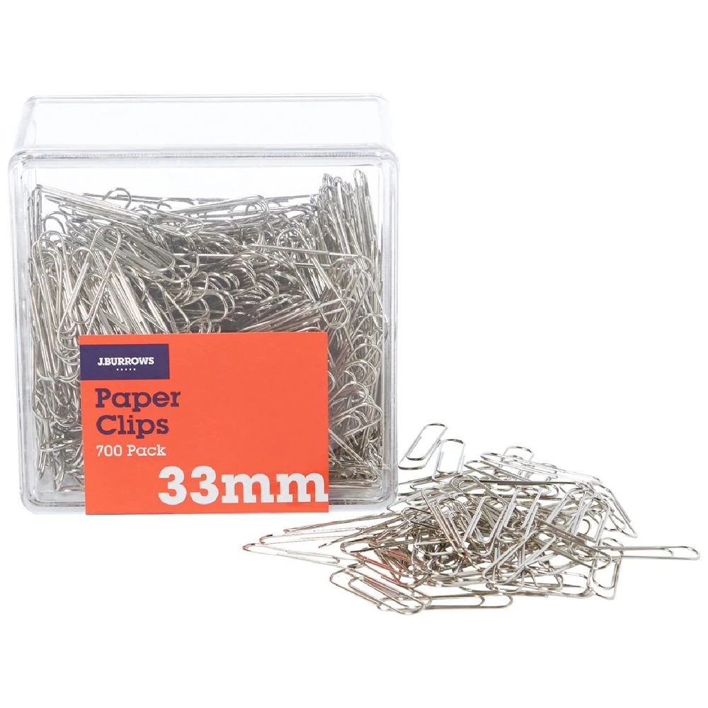 1 J.Burrows 33mm Paper Clips Silver 700 Pack, 1 of 3