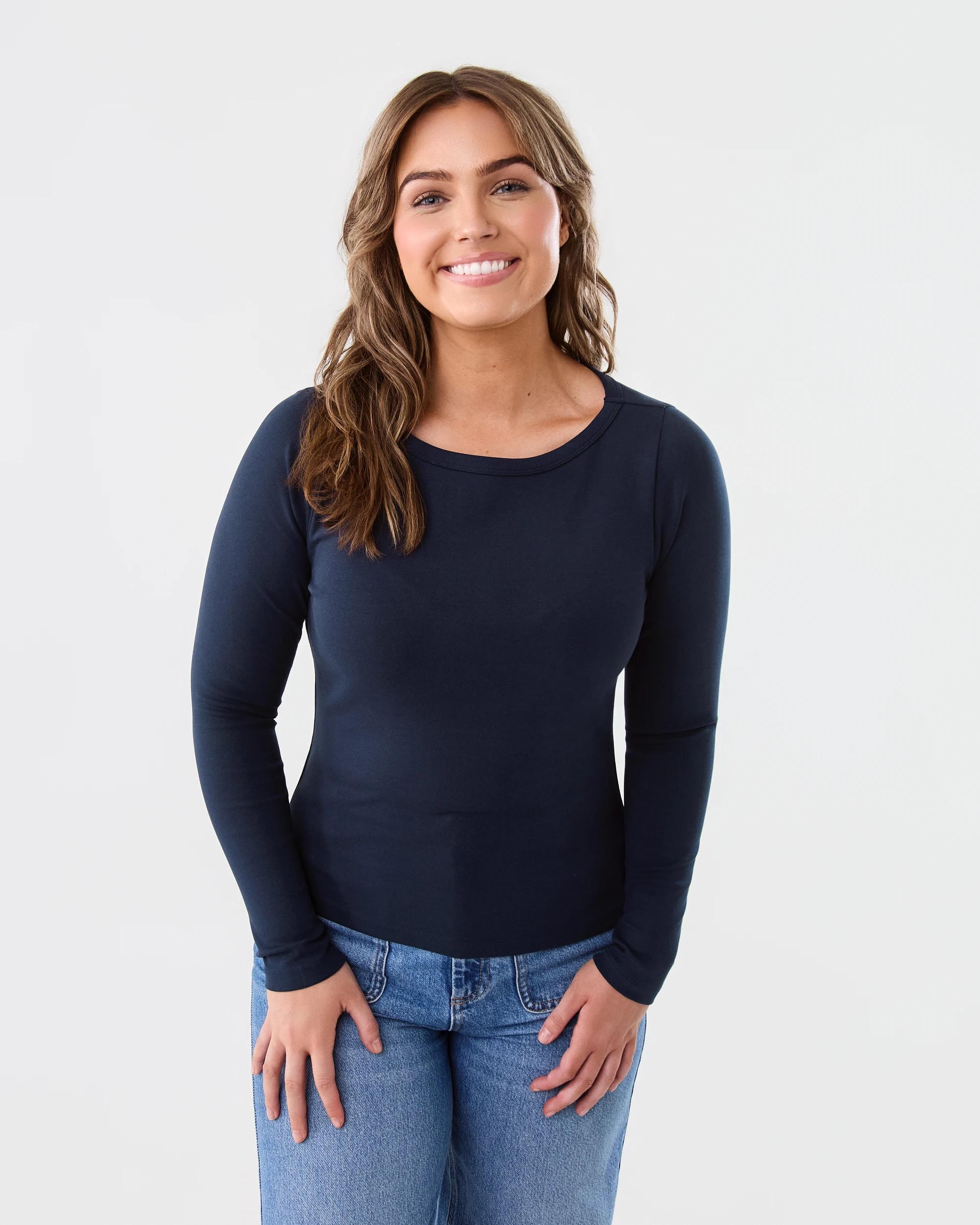 1 Long Sleeve Elevated Boat Neck T-shirt Blu Pcoat, 1 of 5