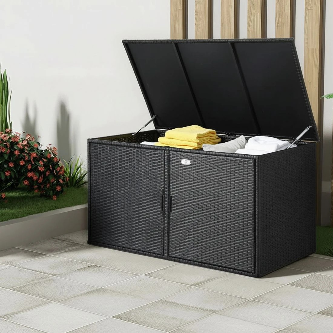 3 Gardeon Outdoor Storage Cabinet Box Deck Wicker Shelf Chest Garden Shed Tools - Black, 3 of 6