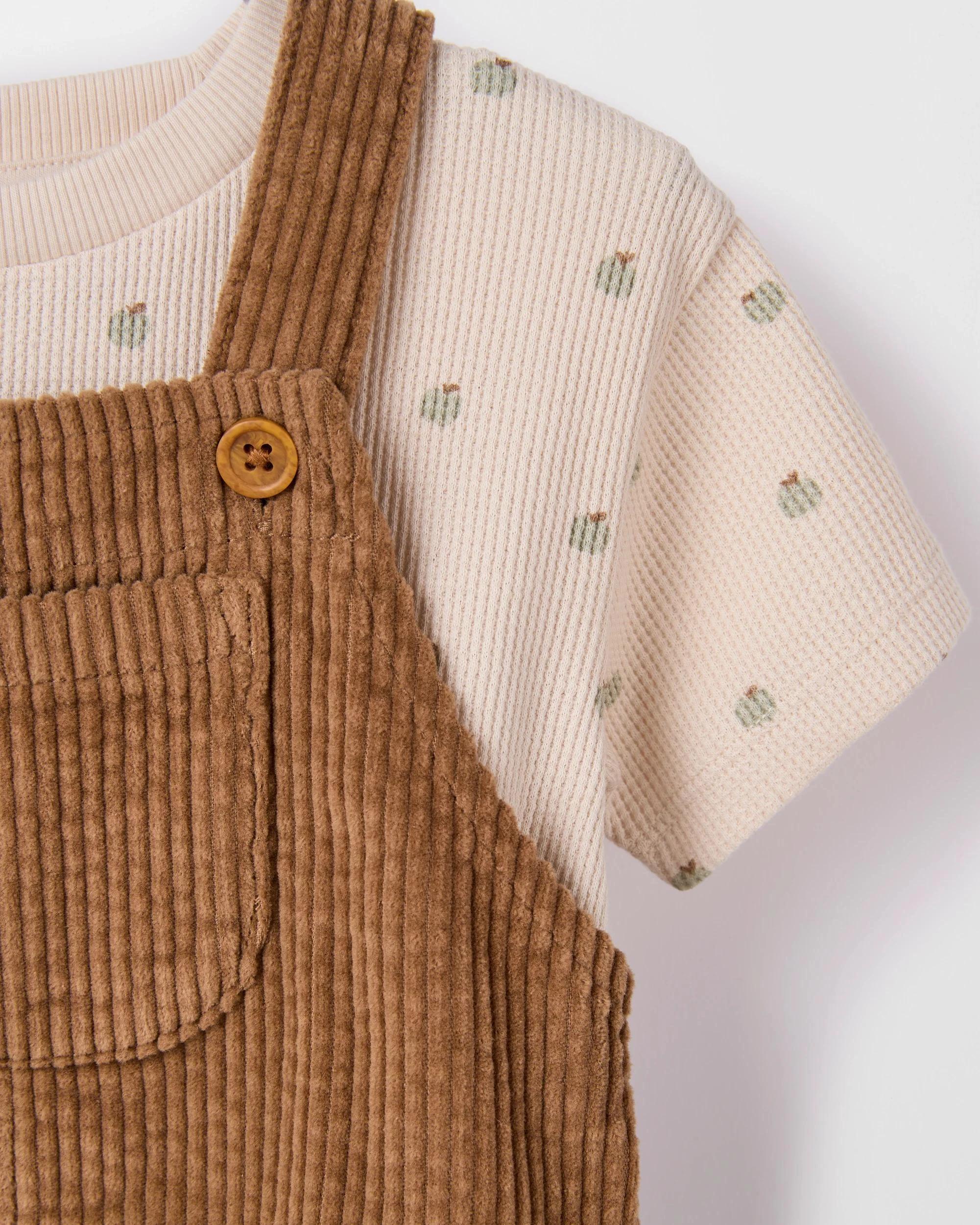 2 Target Baby Baby Cord Shortall and Waffle T-Shirt 2 Piece Set BROWN, 2 of 2