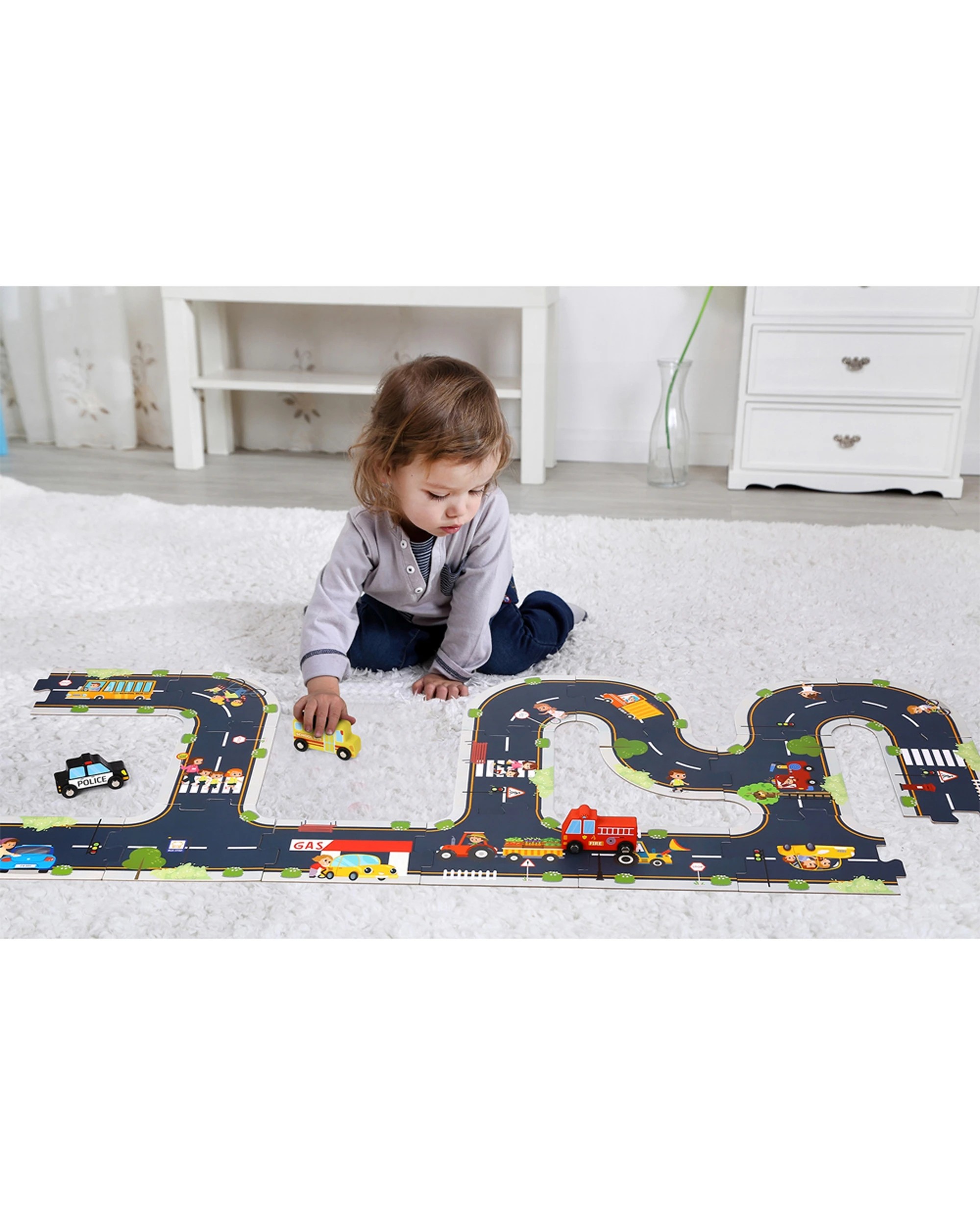7 Tooky Toy 21pc Kids City Cardboard Road Creative Educational DIY Layout Puzzle - Multi, 7 of 7
