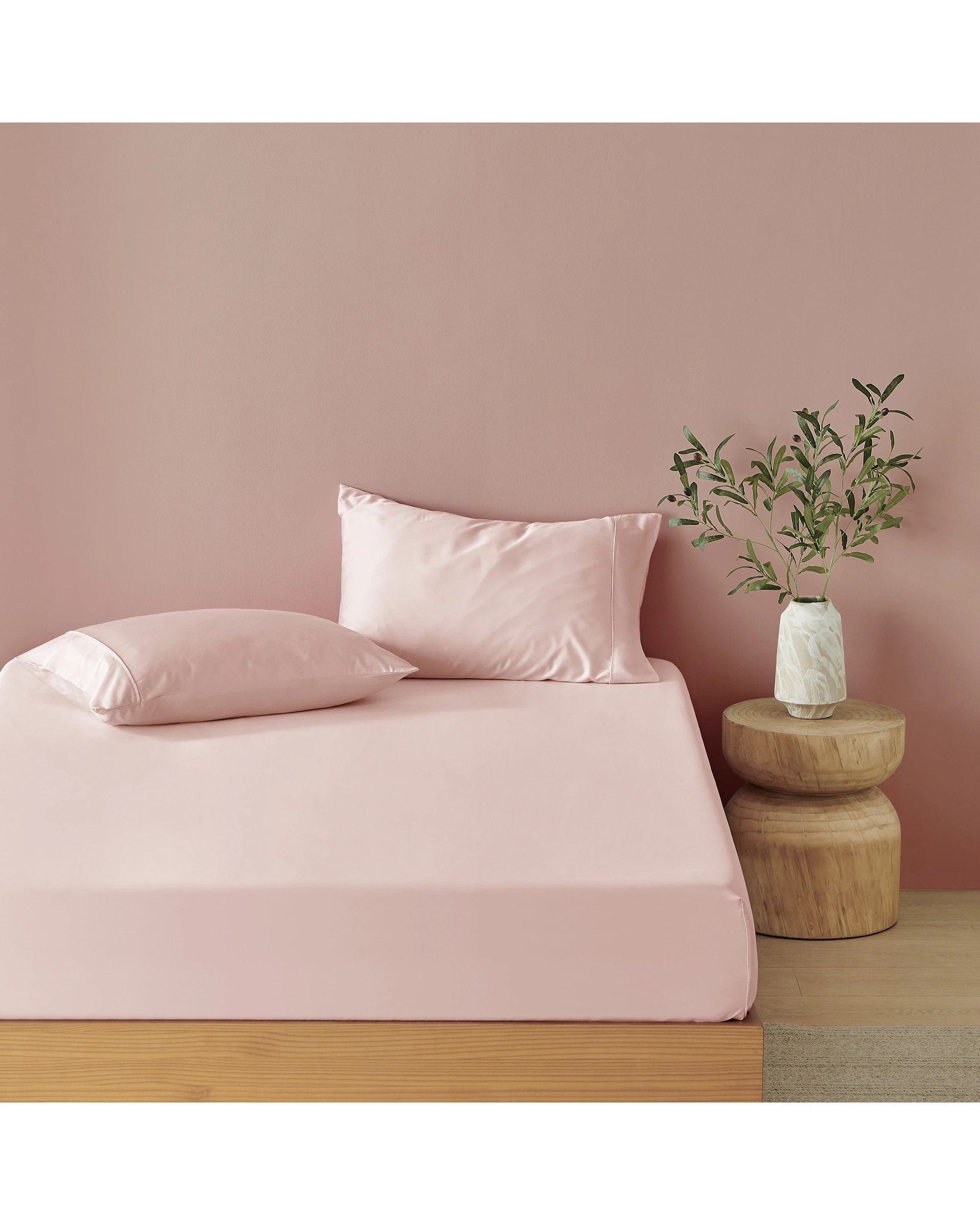 1 Natural Home 400TC 100% Bamboo Sateen Fitted Sheet Set - King Bed - Blush Pink, 1 of 5