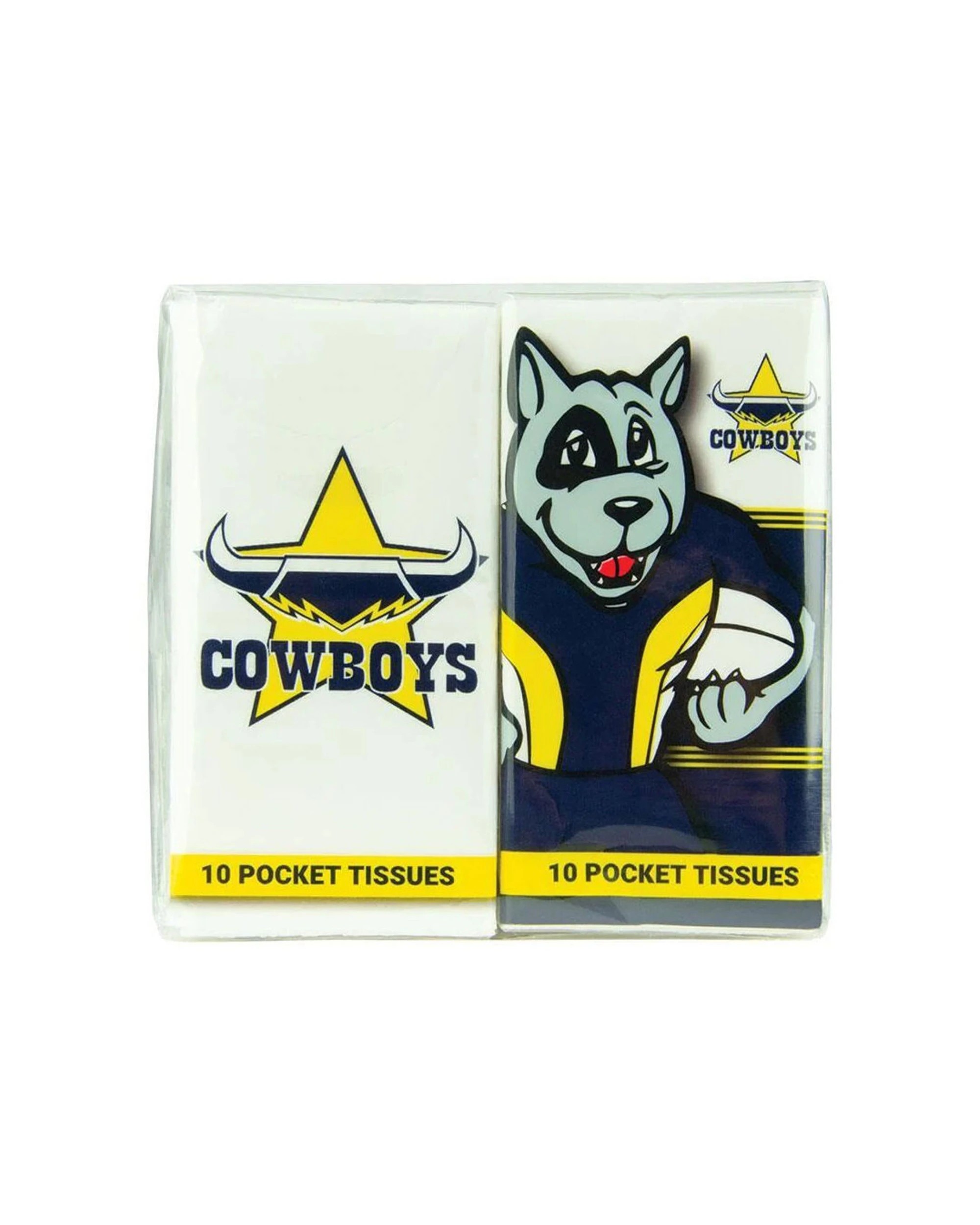 2 NRL 6x 4pc Soft Absorbent Pocket Tissues Cowboys Mascot Pack - White, 2 of 2
