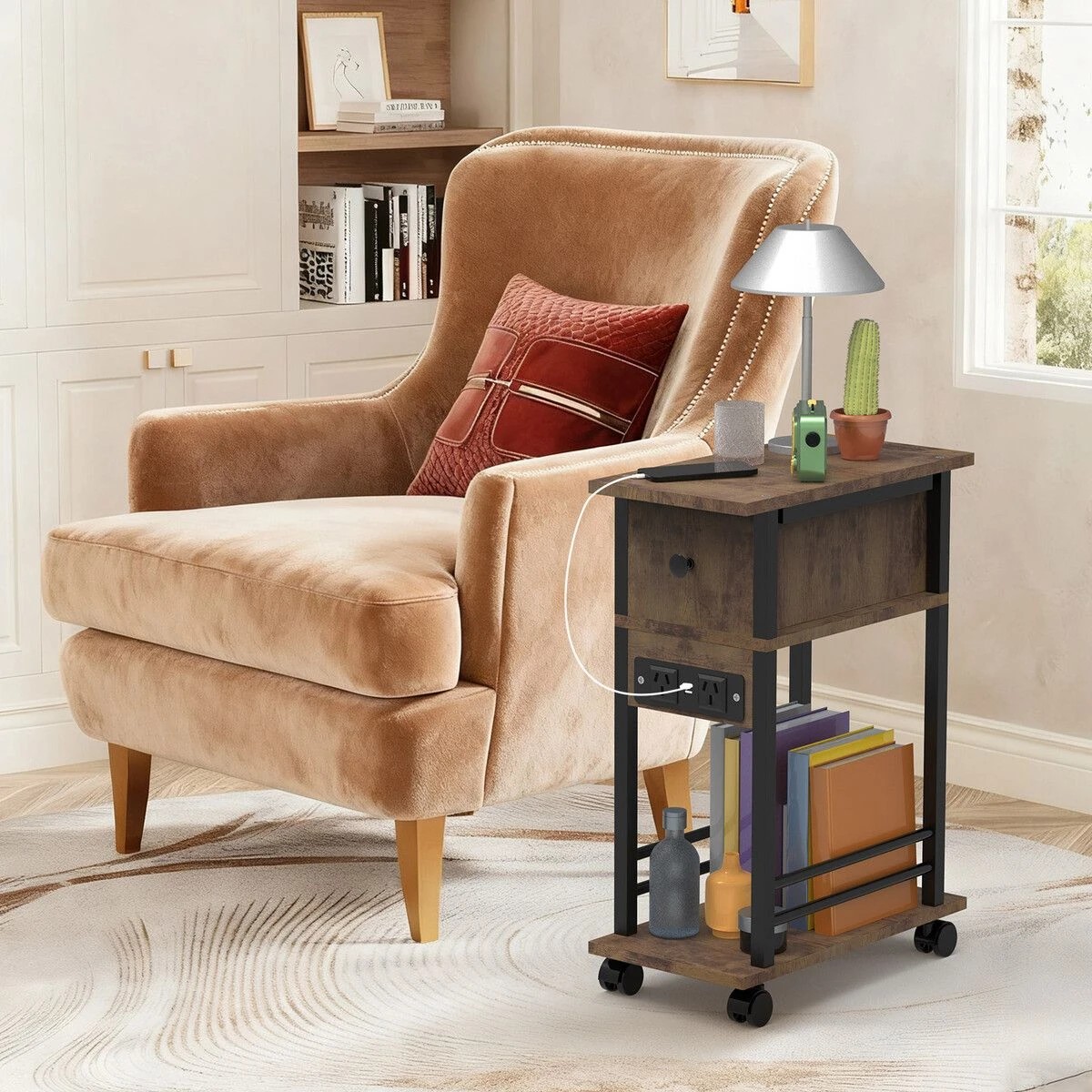 2 LUXSUITE Mobile Sofa Bed Side Table Charging Station Narrow, 2 of 7
