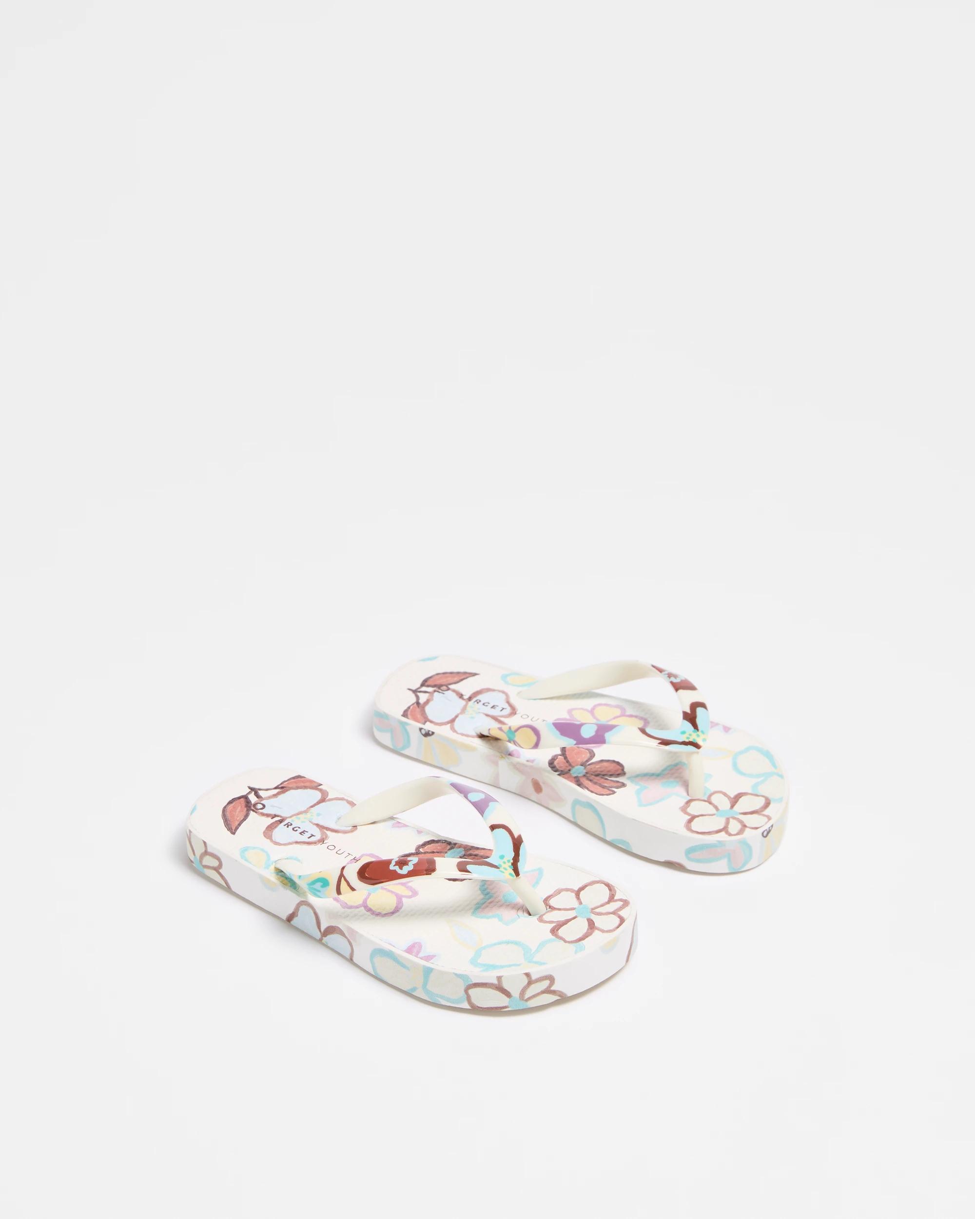 3 Target Girls Printed Thongs WHITE FLORAL, 3 of 3
