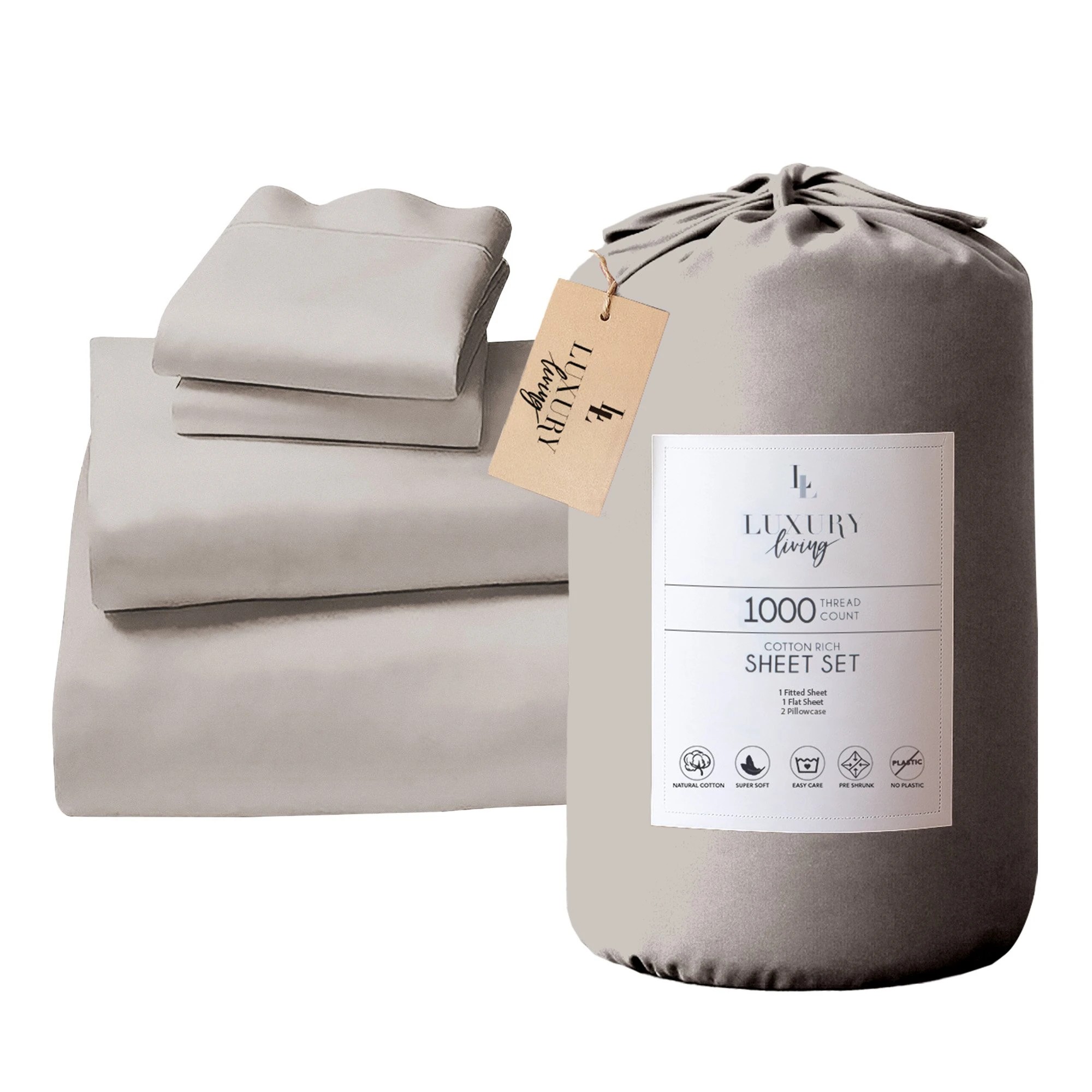 1 4pc 1000 Thread Count Cotton Rich Sheet Gift Pack Cvc Microfibre Blend In Silver
 - King Bed, 1 of 8