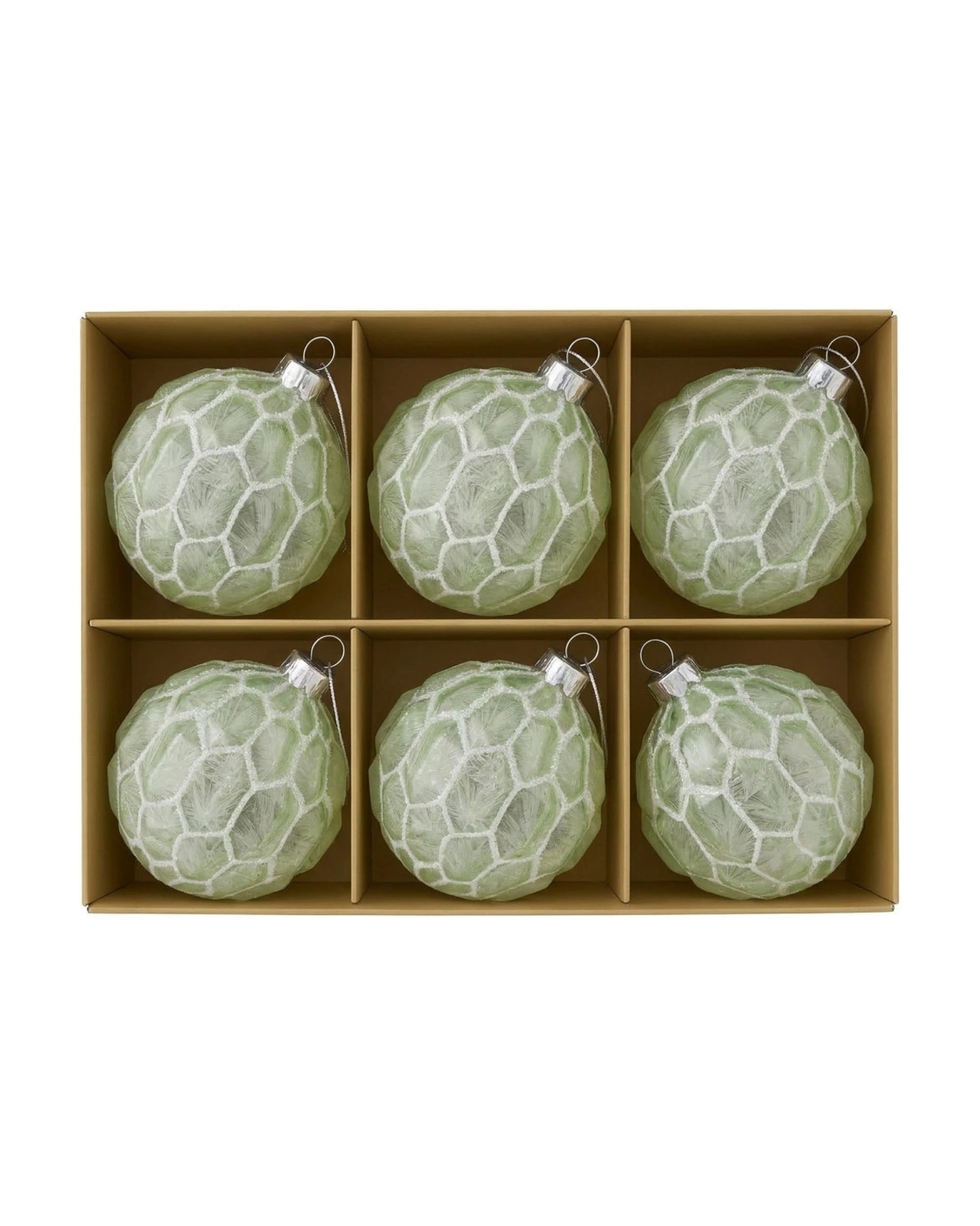 3 Christabelle set of 6 pale green glass Christmas baubles with white shimmer, 8cm - Green, 3 of 6