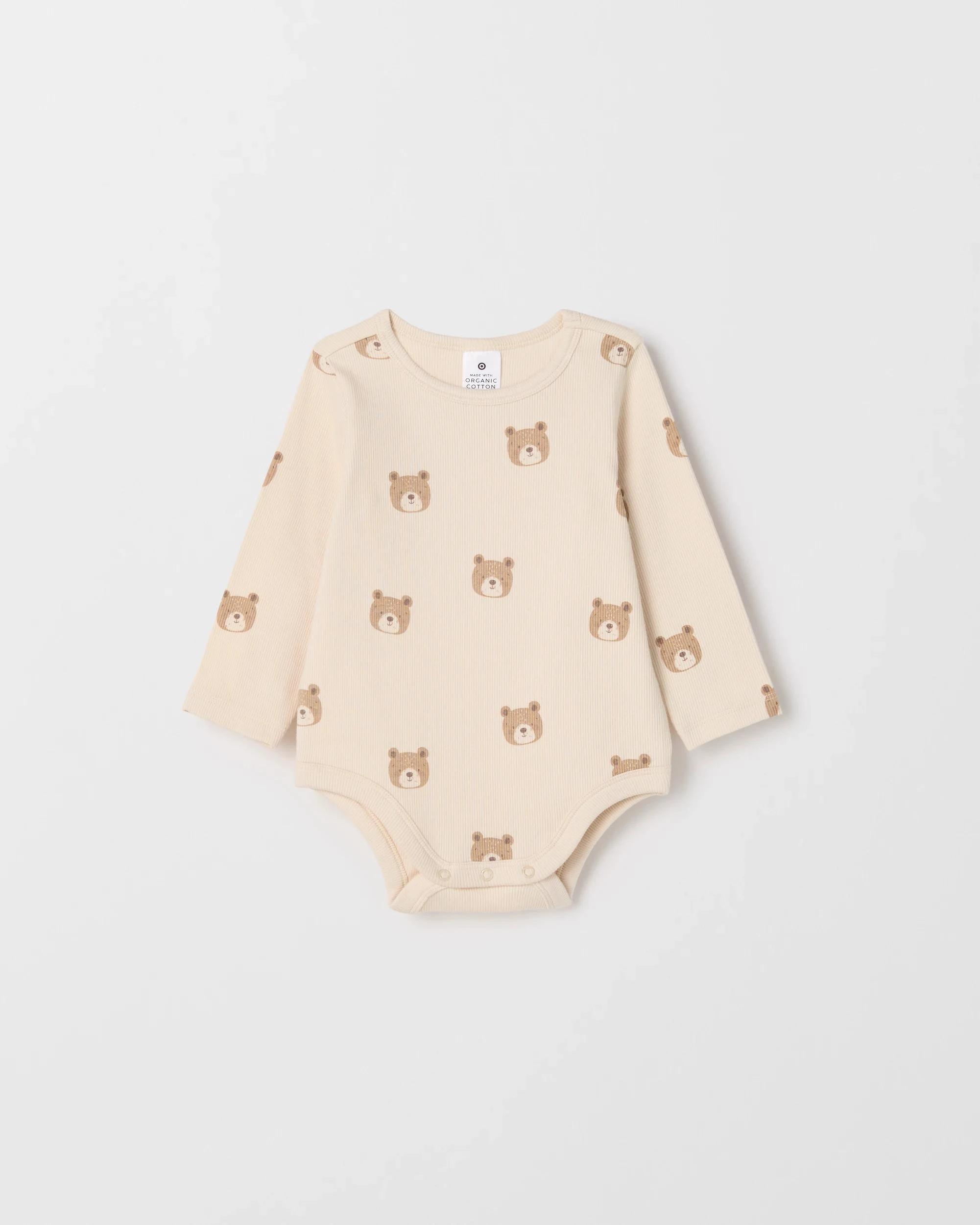 2 Target Baby Baby Organic Cotton 3 Pack Long Sleeve Rib Bodysuit BEARS CLOUD DANCER, 2 of 5