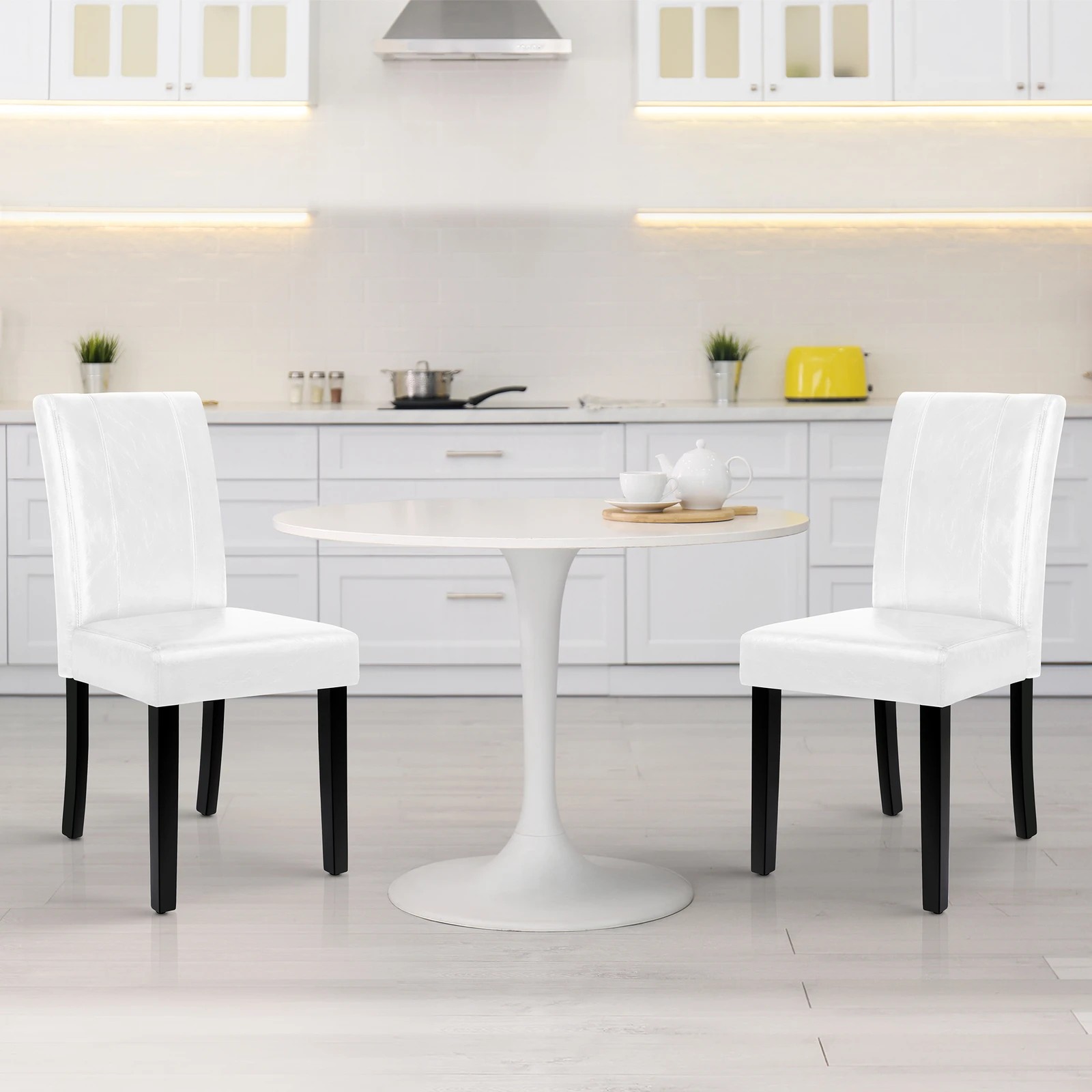 5 Alfordson 2x Dining Chairs Cafe Kitchen High-Back Chair Glossy PU Leather - White, 5 of 10