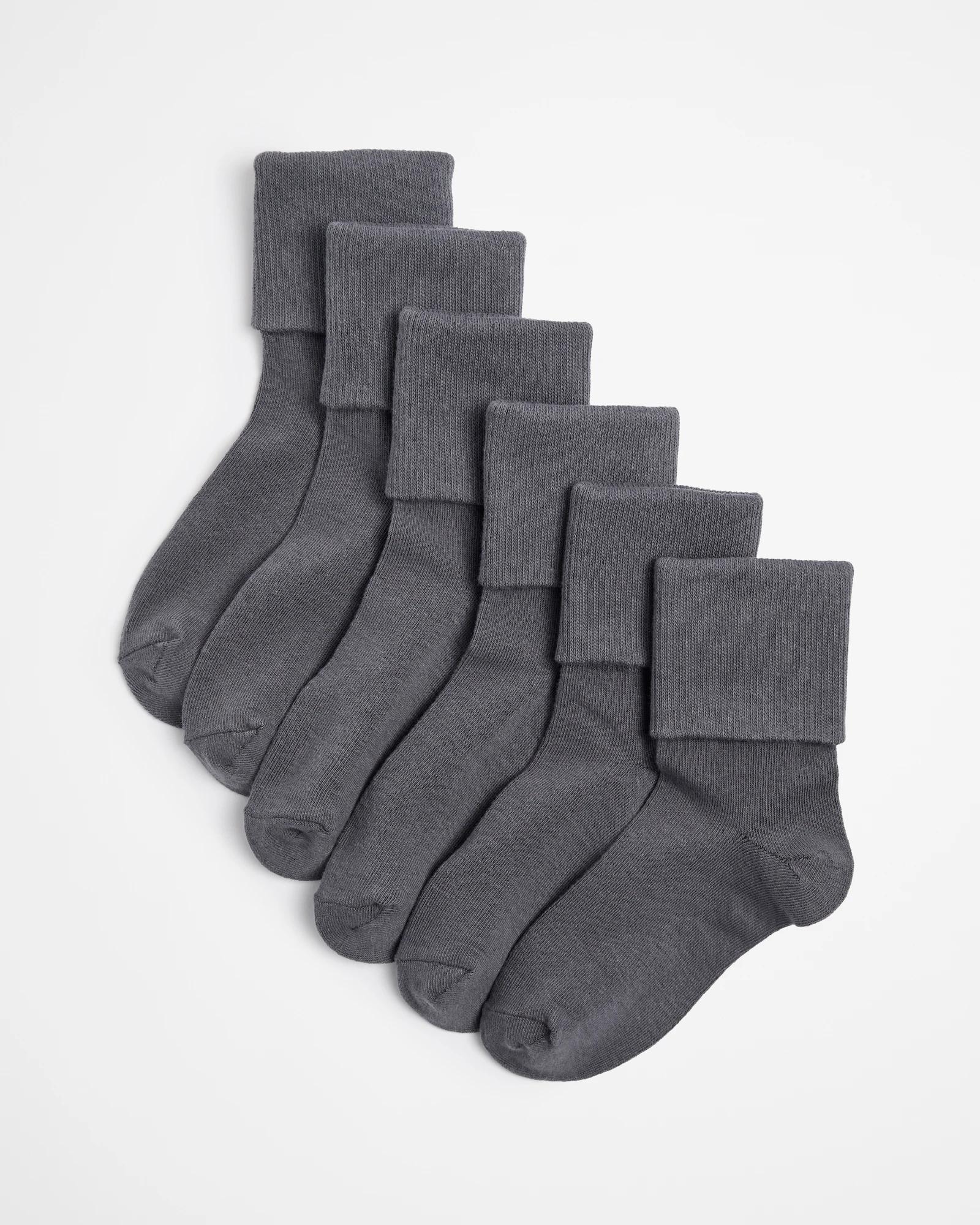 1 Kids Maxx School Cuffed Socks 6 Pack GREY, 1 of 3