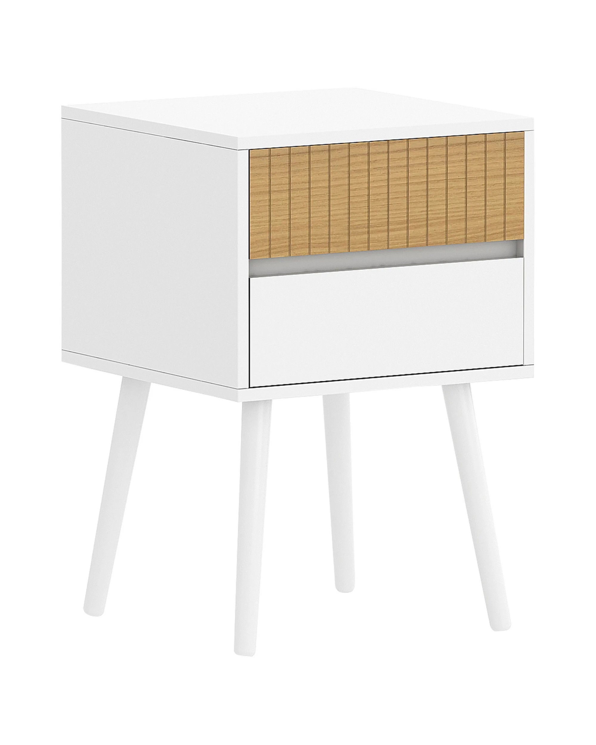 1 Sarantino Clio Bedside Table Night Stand - White Natural, 1 of 9