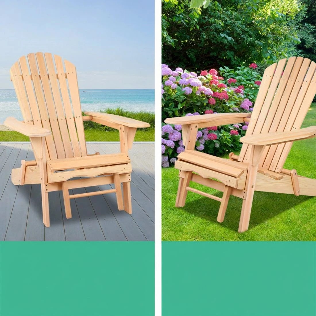 3 Gardeon Adirondack Outdoor Chairs Wooden Sun Lounge Patio Furniture Garden - Natural, 3 of 8