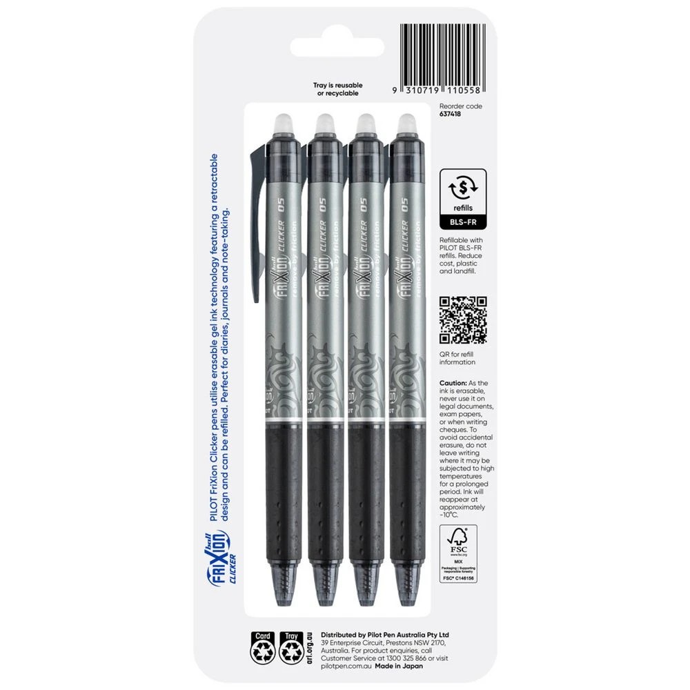 2 PILOT FriXion Clicker Erasable Gel Pen 0.5mm Black 4Pk, 2 of 9