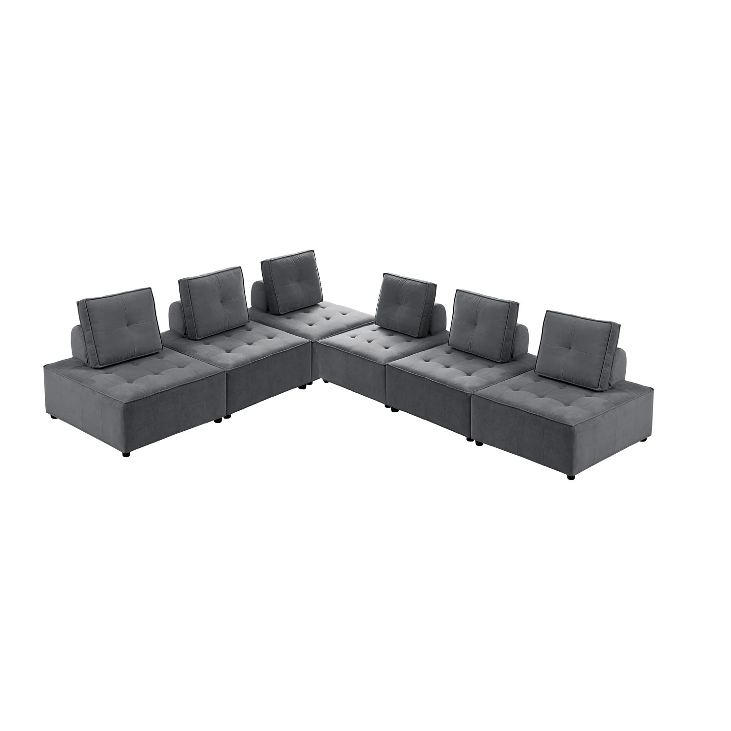 1 Foret 6pc Armless Seat Modular Extension Ottoman Couch Velvet Sofa Dark Grey, 1 of 9
