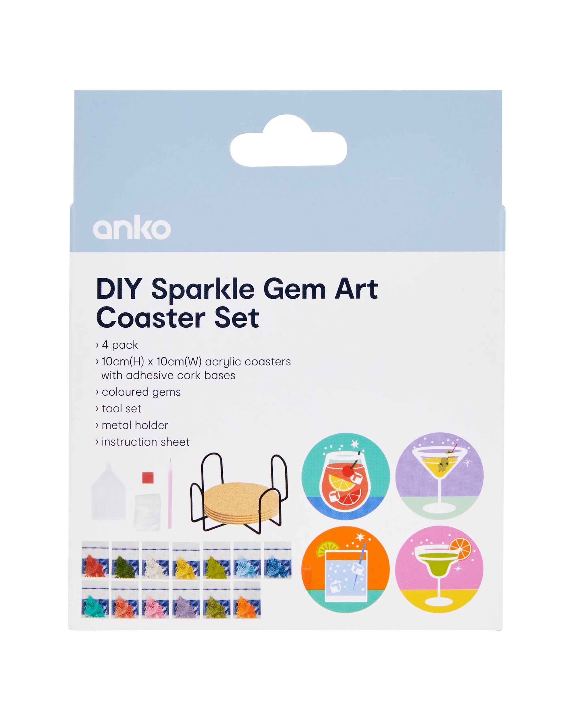 4 DIY Sparkle Gem Art Coaster Set - Drinks, 4 of 4