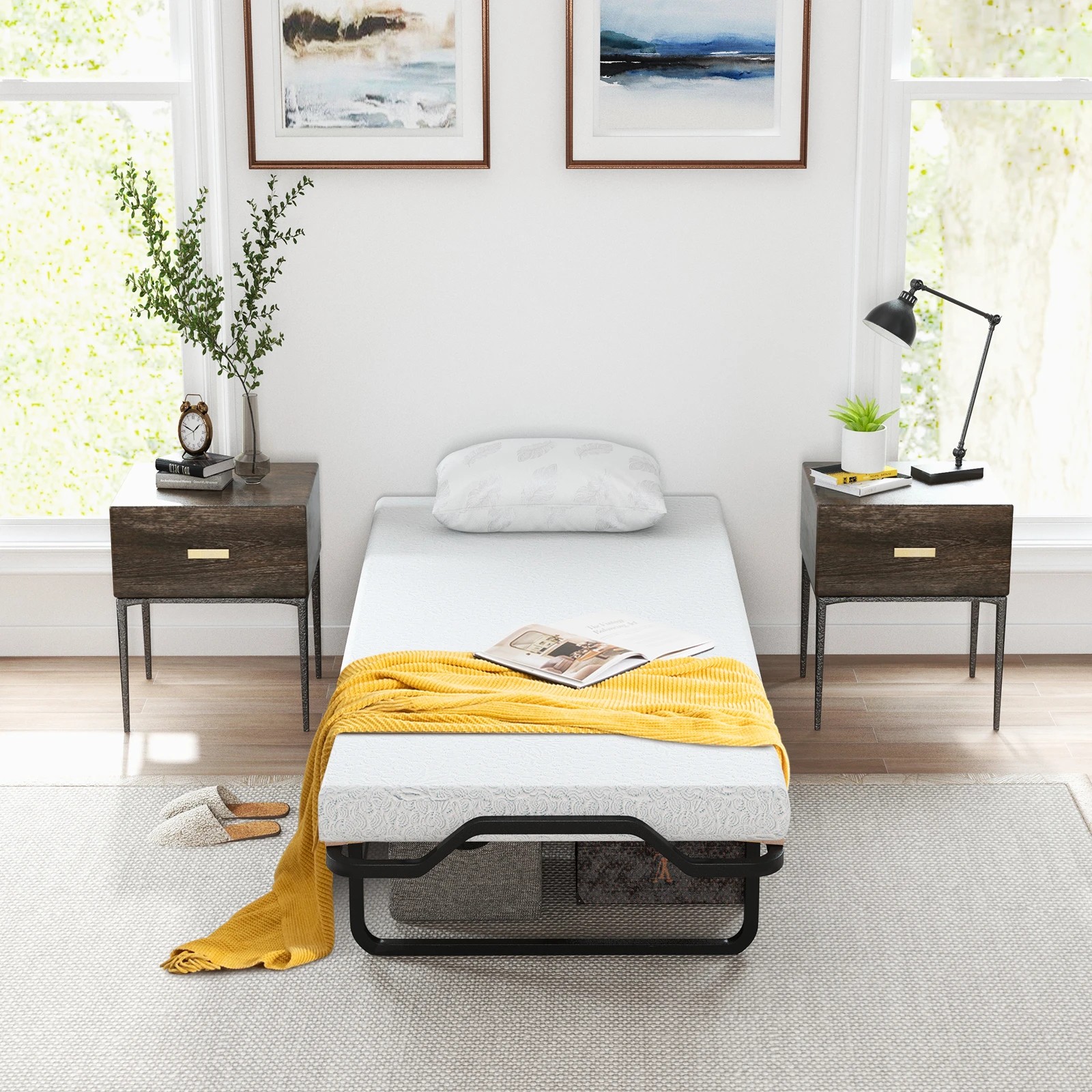 2 Costway Folding Bed Frame w/Memory Foam Mattress Rollaway Guest Bed Portable Sleeper Bed, 2 of 4