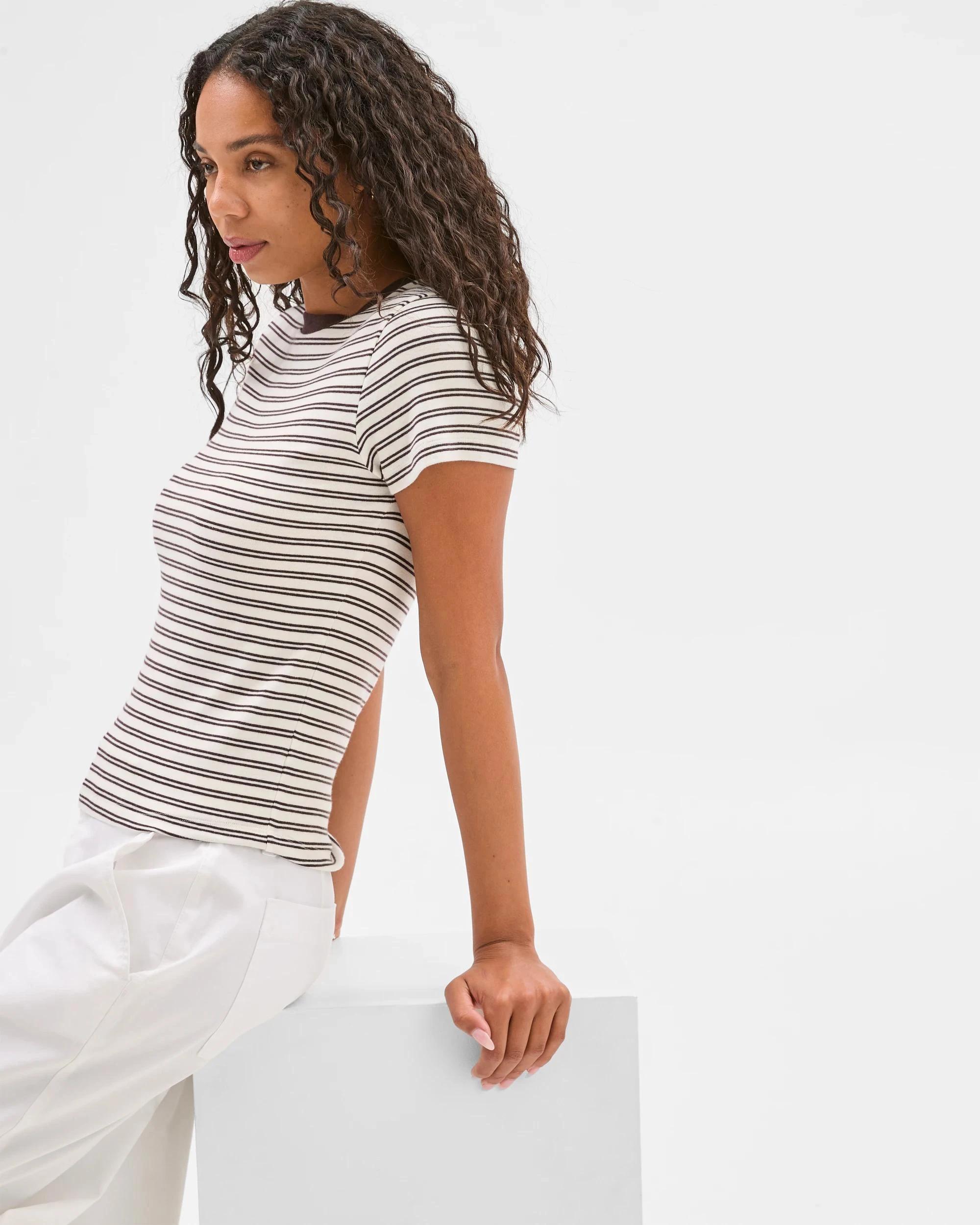 6 Target Australian Cotton Blend Stretch T-Shirt CLOUD DANCER/BRUNETTE STRIPE, 6 of 6