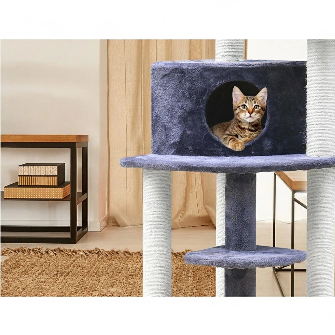 6 i.Pet Cat Tree 126cm Tower Scratching Post Scratcher Condo Trees House - Grey, 6 of 6