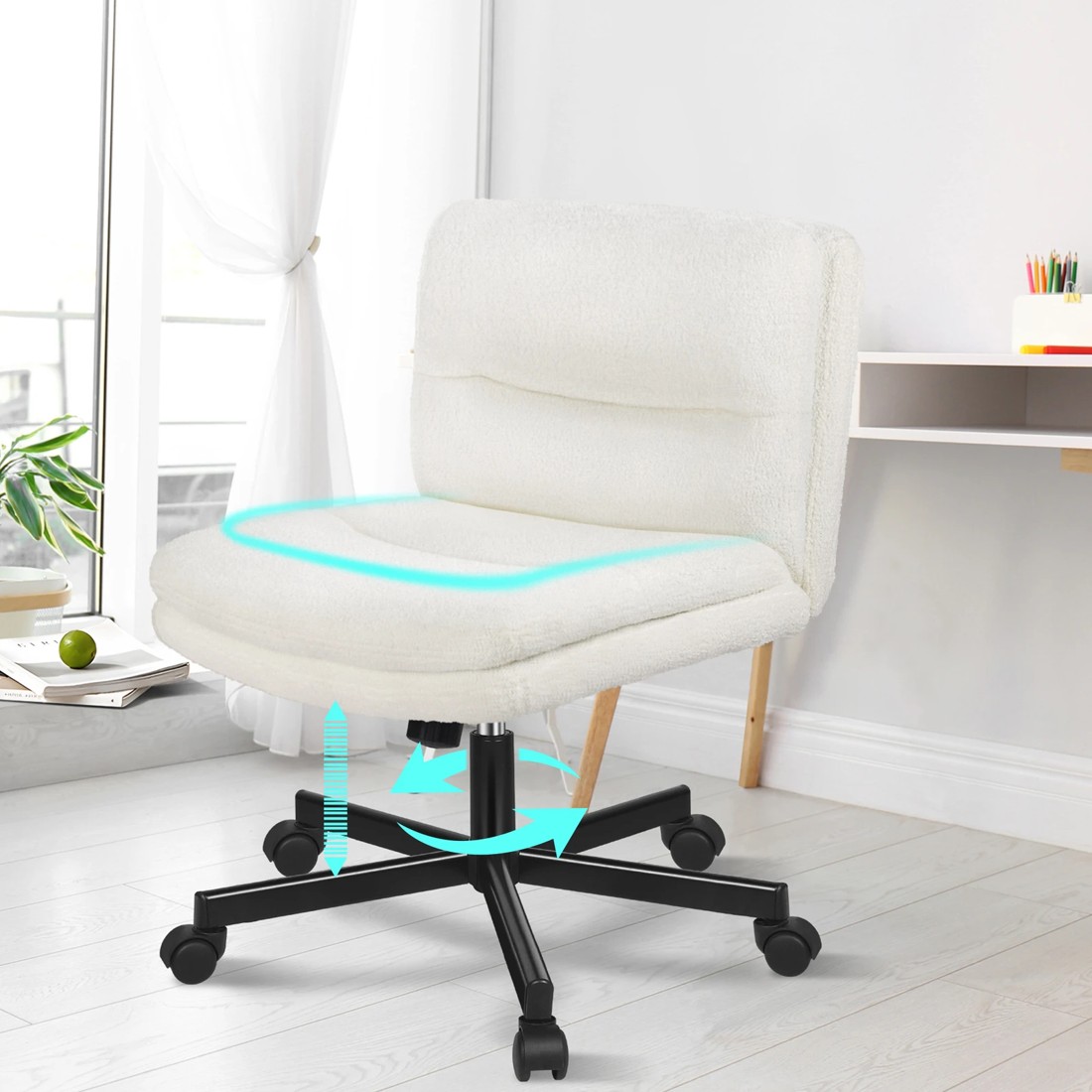 2 Alfordson Desk Chair Office Computer Armless Wide Seat Mid Back Boucle - White, 2 of 7