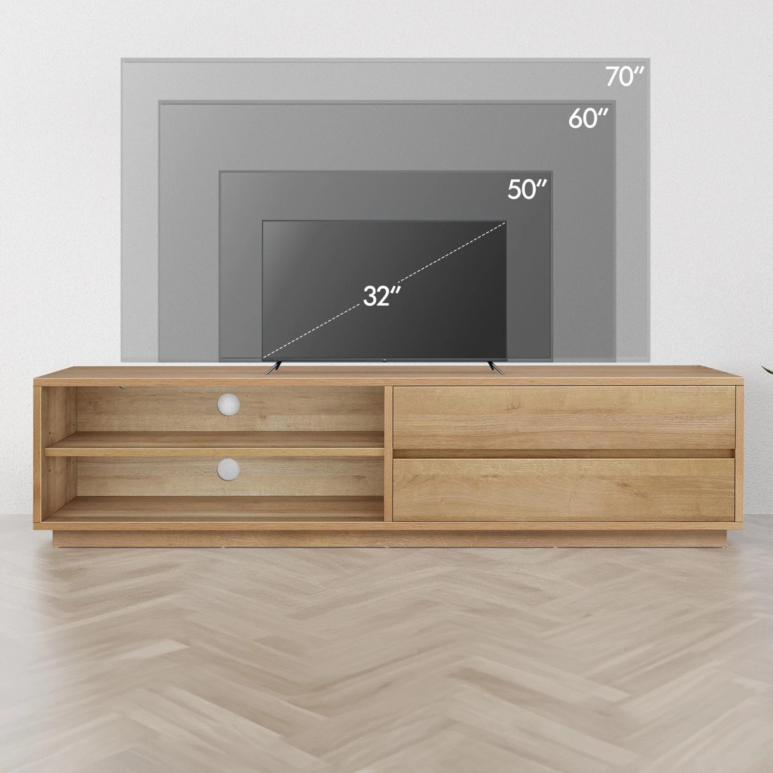 9 Alfordson Entertainment Unit TV Cabinet Stand Storage Drawer 180cm - Oak, 9 of 10