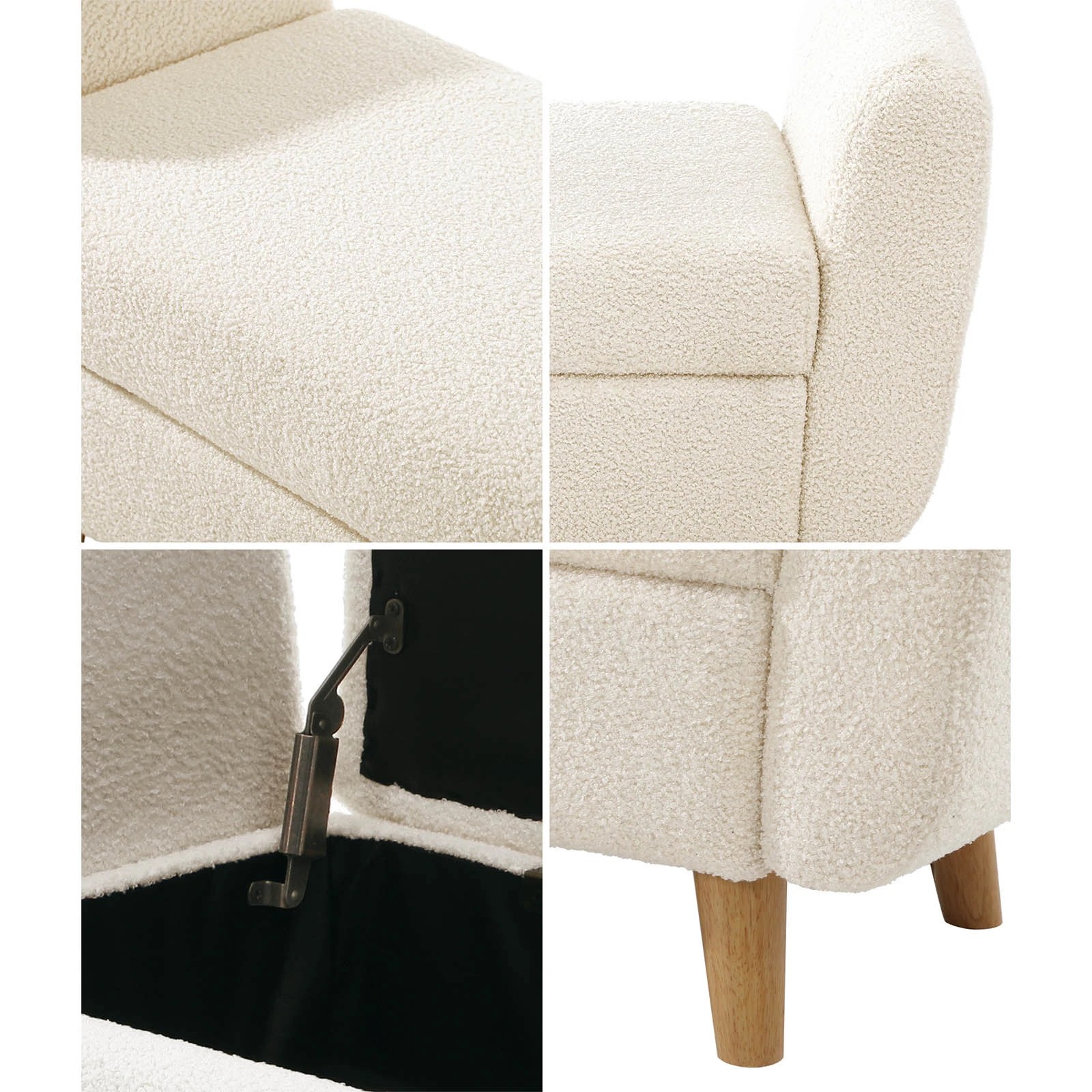 4 Oikiture Storage Ottoman Blanket Box Arm Foot Stool Couch Large Sherpa
 - White, 4 of 10
