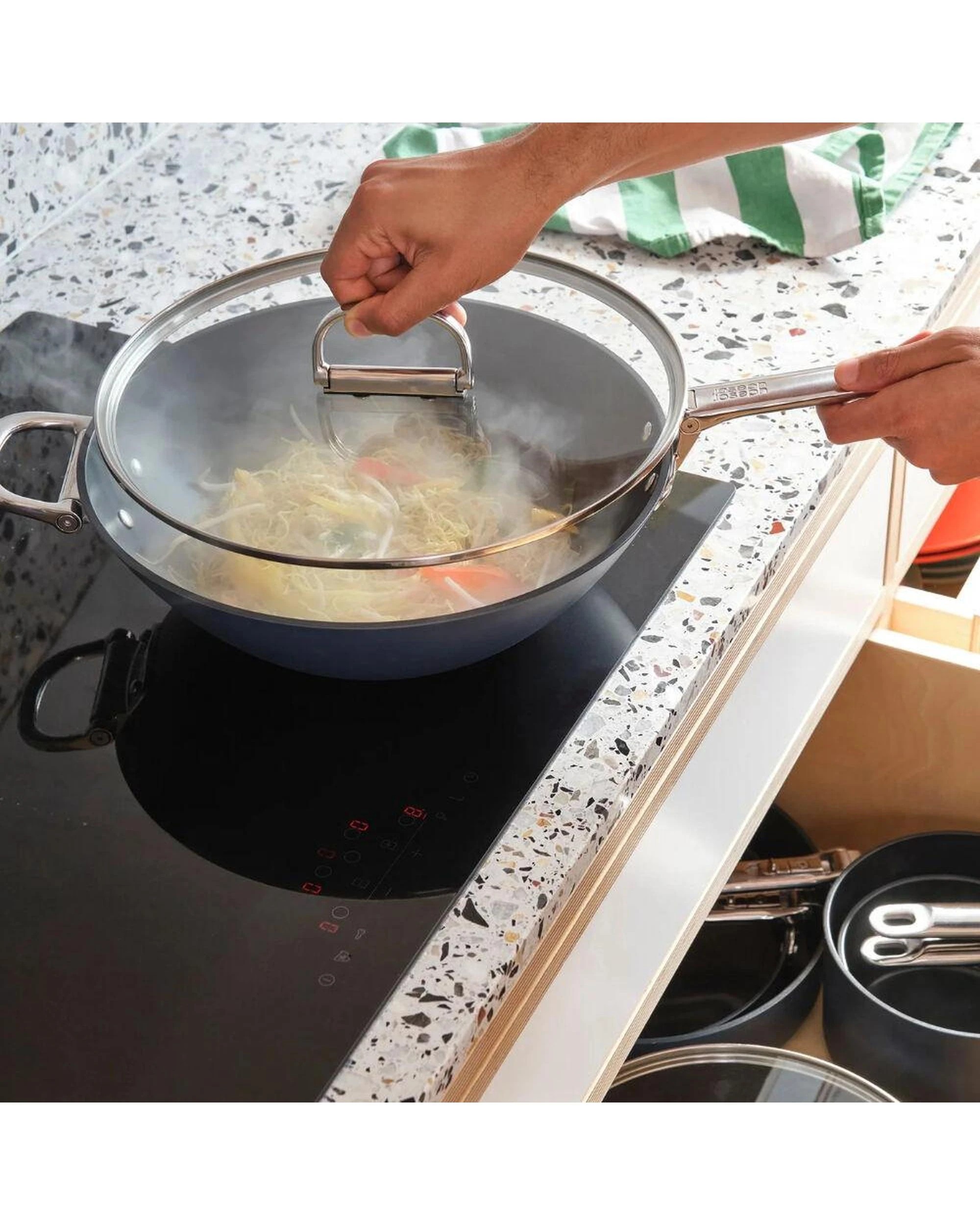 4 Joseph Joseph Space Non Stick Induction 32cm Wok With Glass Lid, 4 of 7