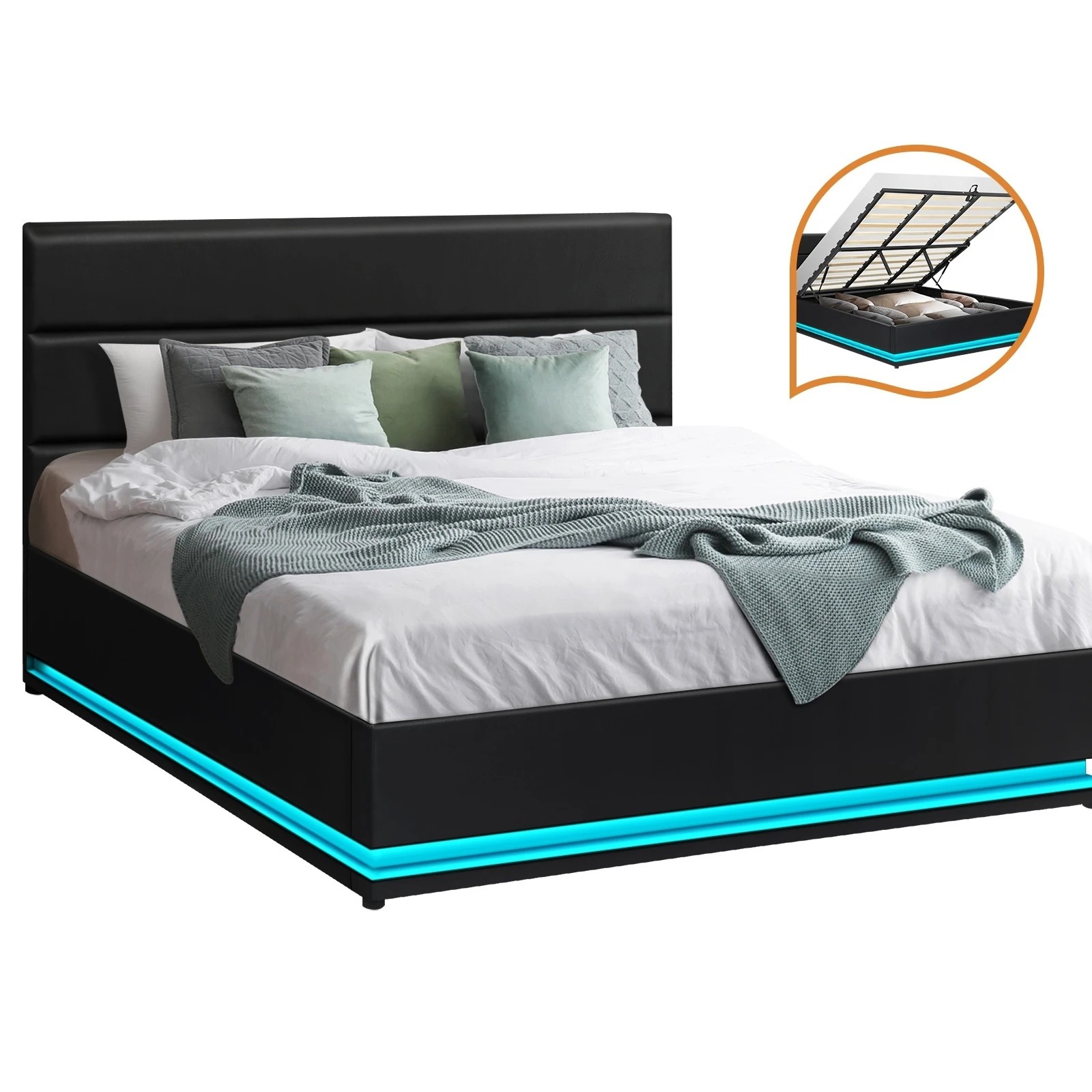 1 Oikiture Rgb Led King Bed Frame Gas Lift Base With Storage
 - Black, 1 of 10