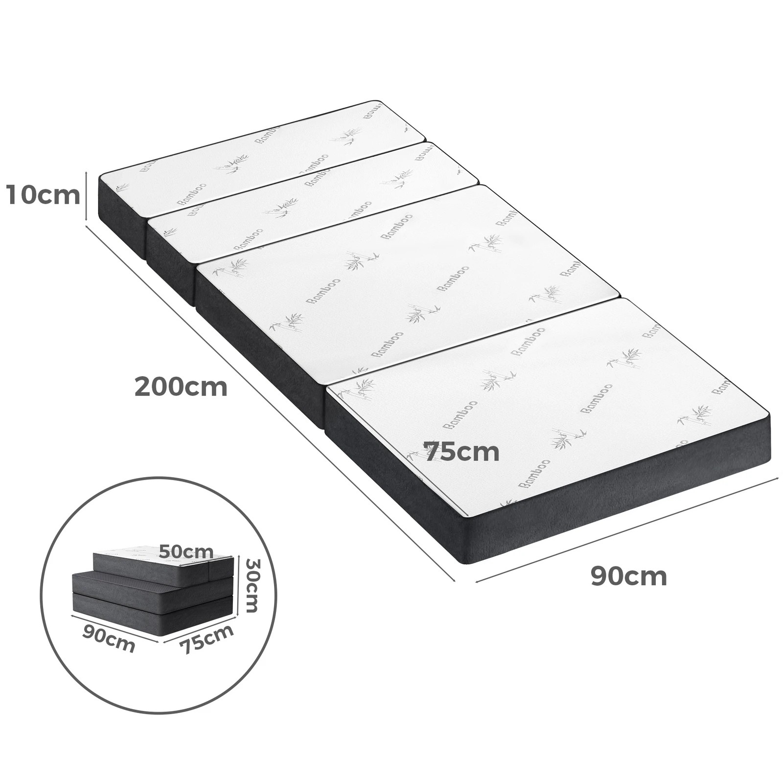 4 Starry Eucalypt Folding Mattress Bamboo Fabric Foldable Sofa Lounge King Single, 4 of 4