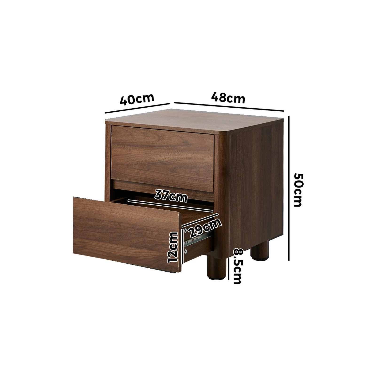 2 Oikiture Bedside Table 2 Drawers Storage Cabinet Nightstand Side Table - Brown, 2 of 9