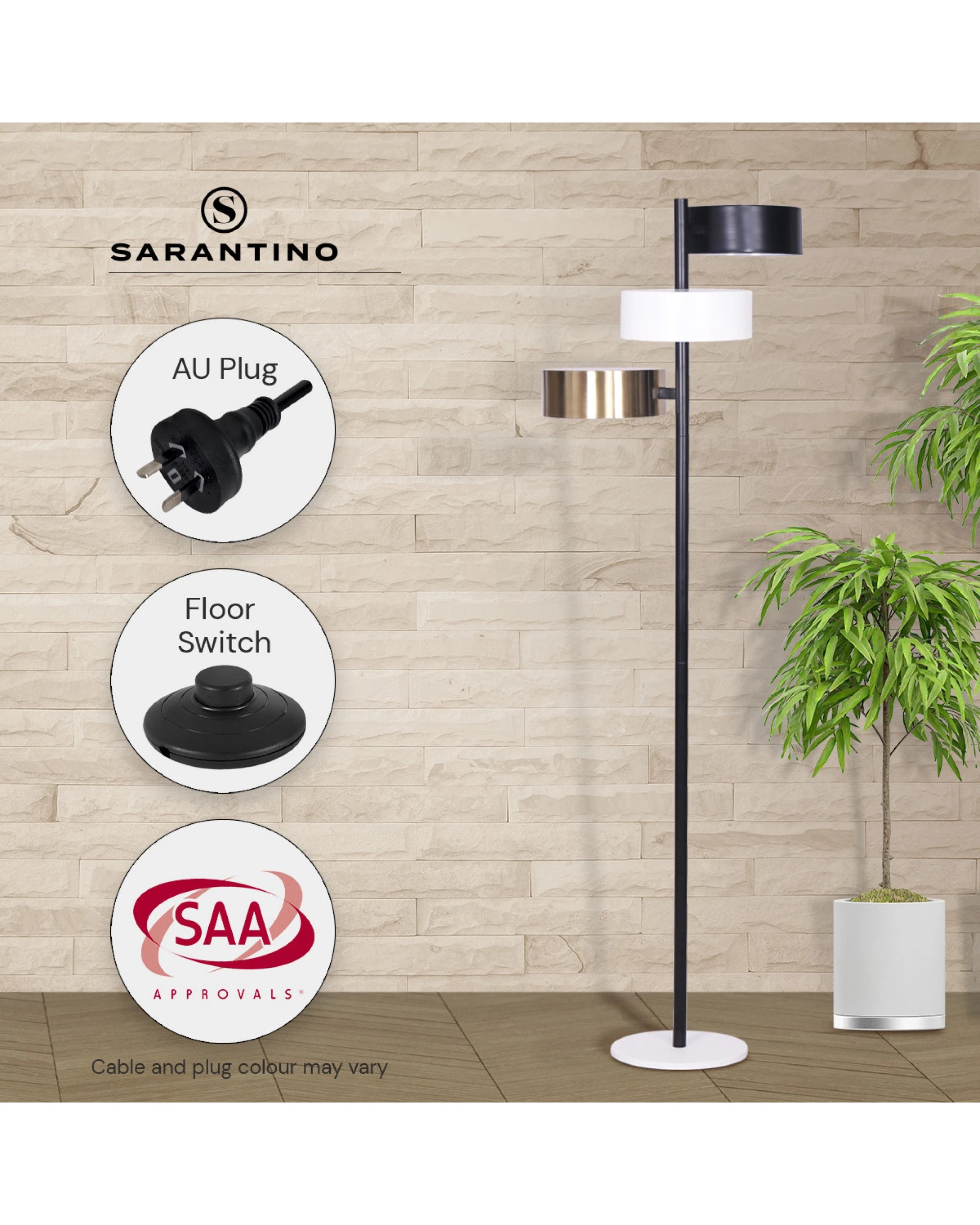 6 Sarantino Metal Floor Lamp with 3 Swirl Shades, 6 of 9