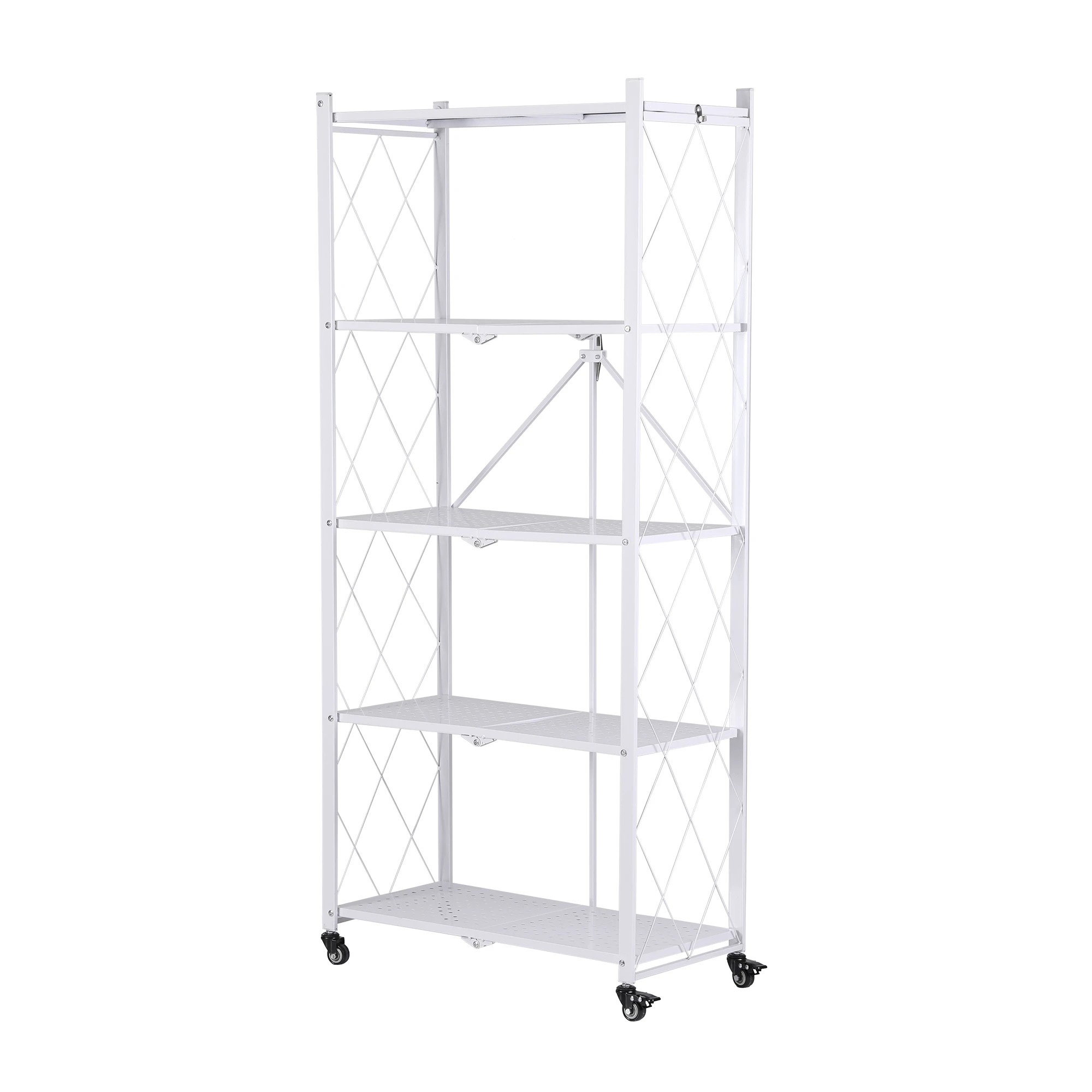1 Artiss 5-Tier Foldable Kitchen Bakers Rack with Wheels 71x34x160cm Metal Microwave Stand 25kg Capacity Per - White, 1 of 10