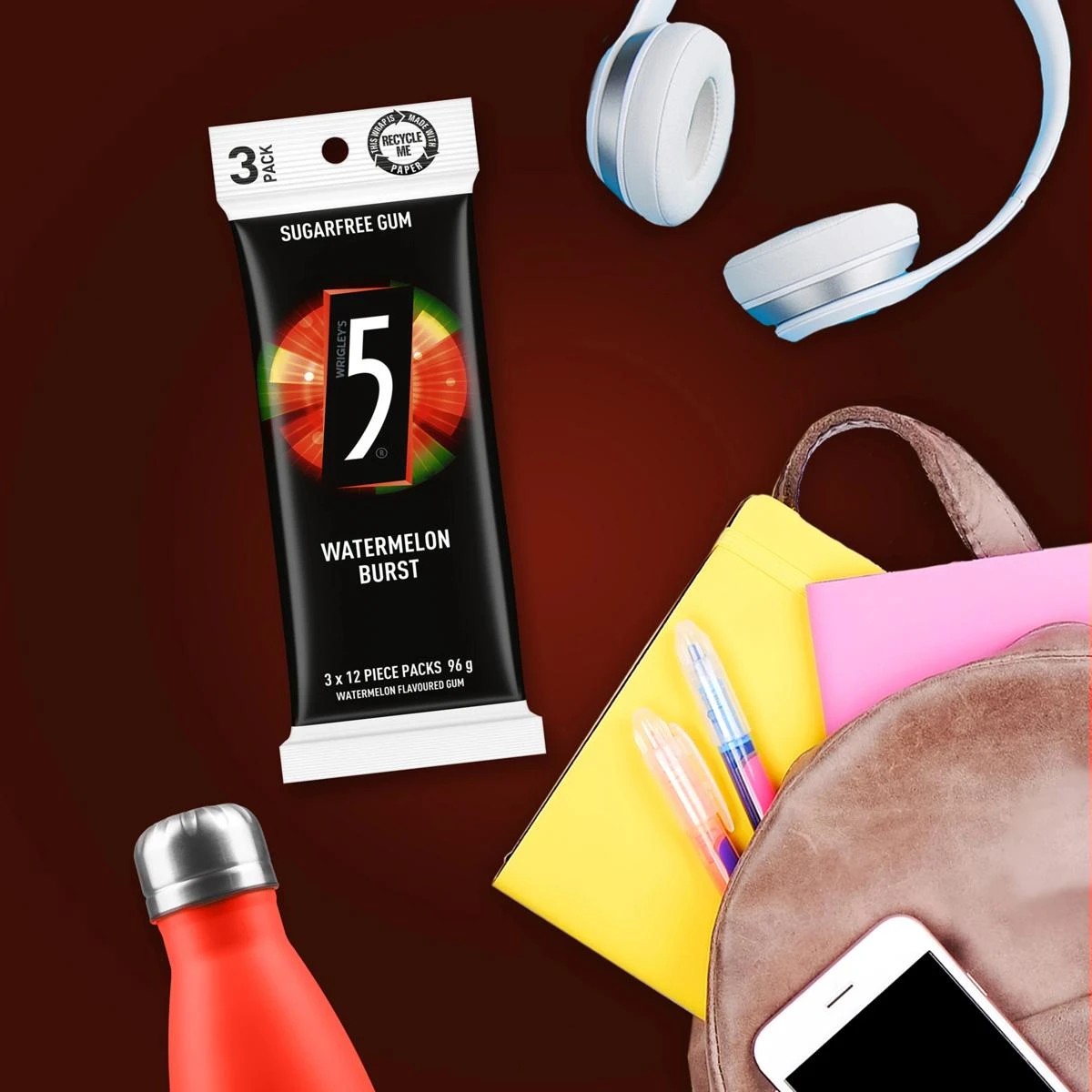 4 Wrigley's 3 Pack 5 Watermelon Burst Sugarfree Gum 96g, 4 of 4