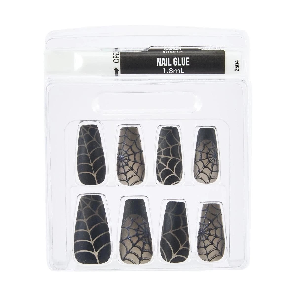 3 OXX Cosmetics Halloween 24 Pack Artificial Nails with Adhesive - Squareletto Shape, Dark Webs, 3 of 4