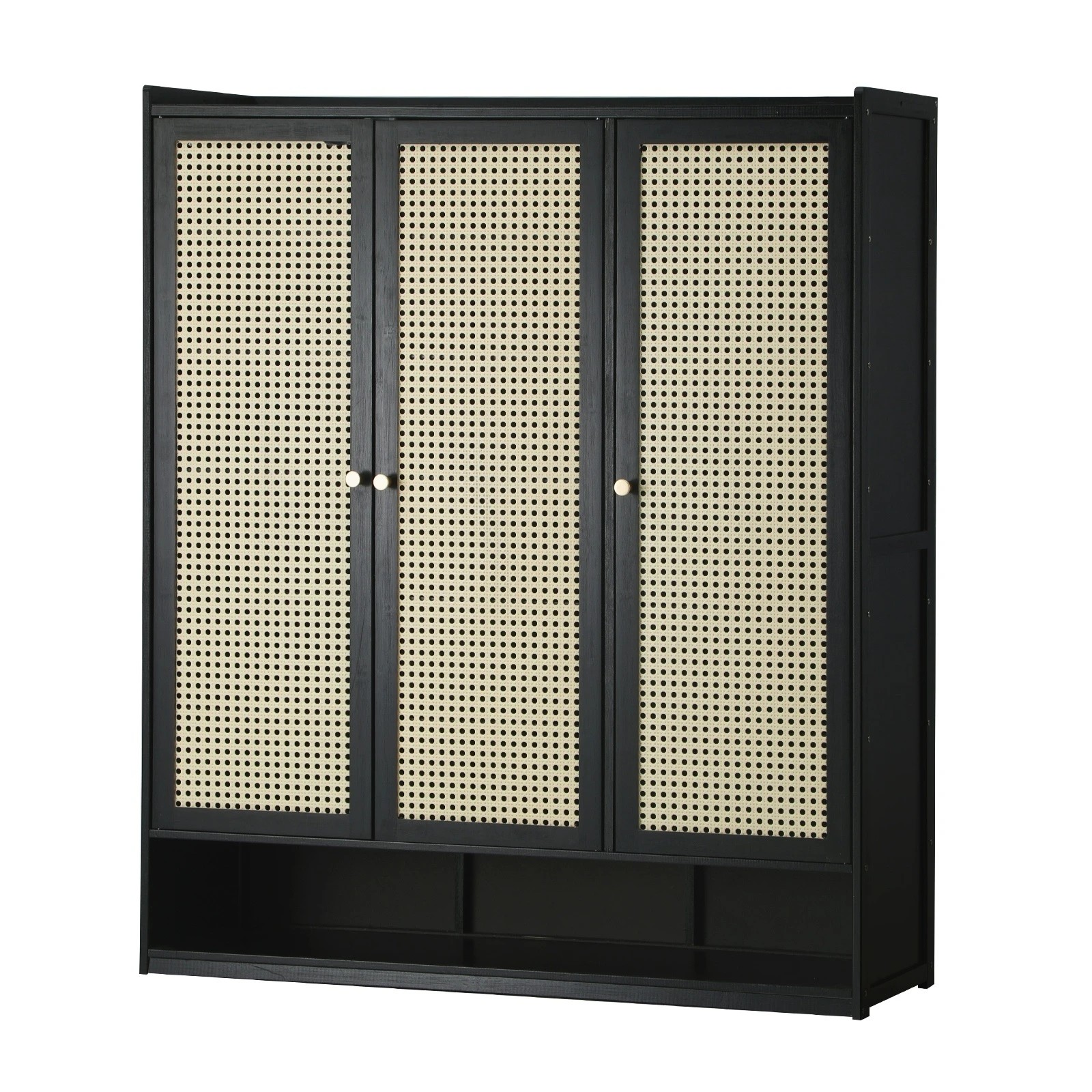 1 Oikiture Shoe Storage Cabinet Shoes Rack Organiser Shelf 3 Doors Rattan Style
 - Black, 1 of 9